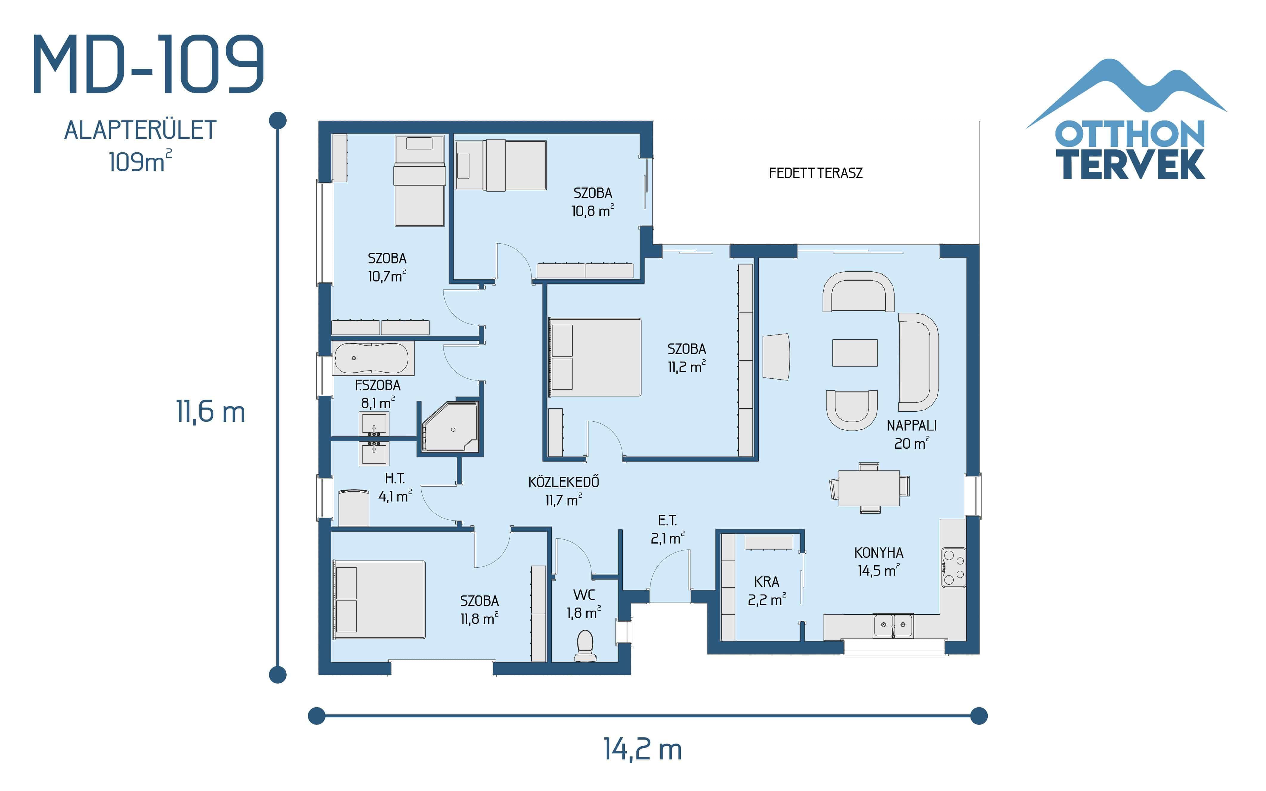 Alaprajz - Tatabánya 133 m²-es családi ház típusterv háztervünk