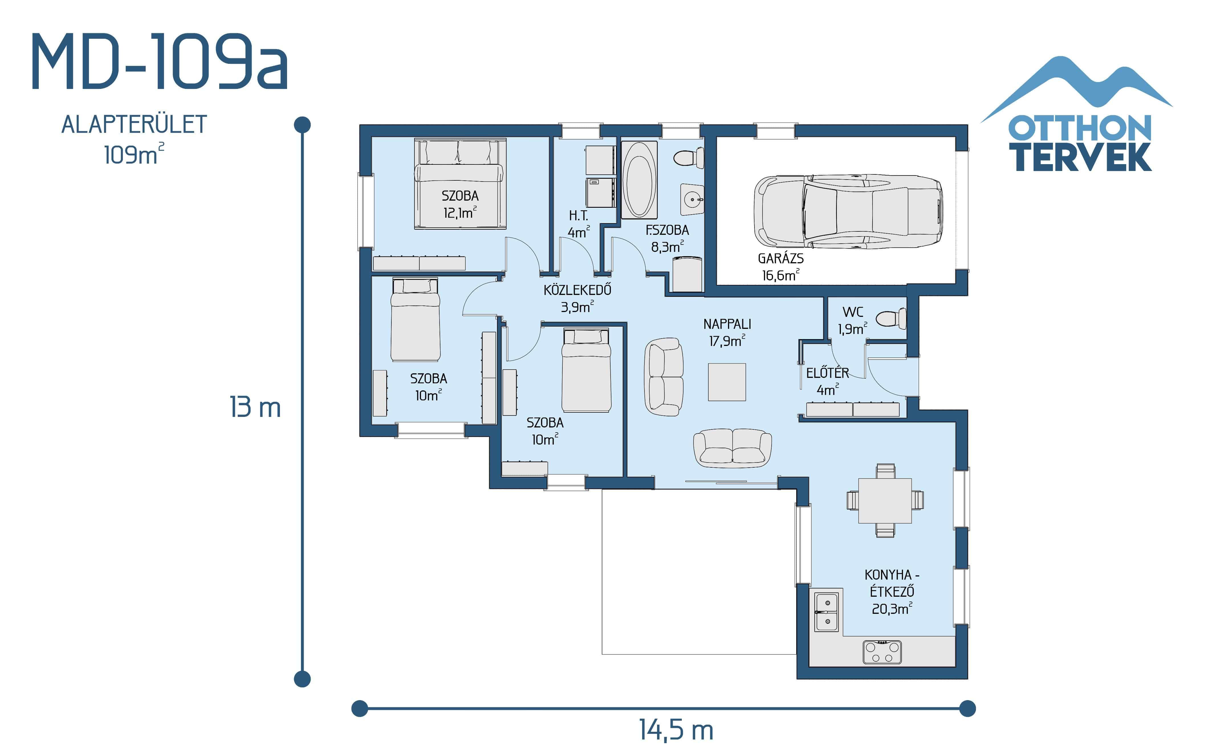 Alaprajz - Oroszlány 133 m²-es családi ház típusterv háztervünk