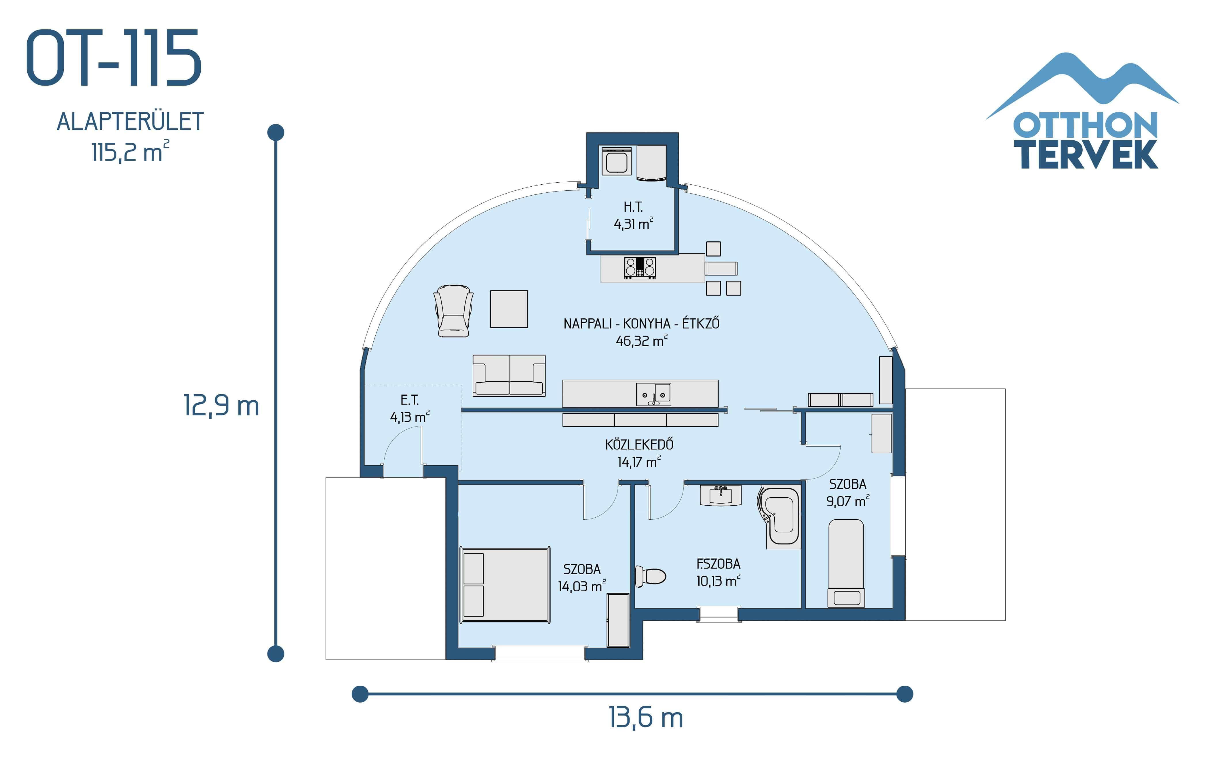 Alaprajz - Hajdúböszörmény 130 m²-es családi ház típusterv