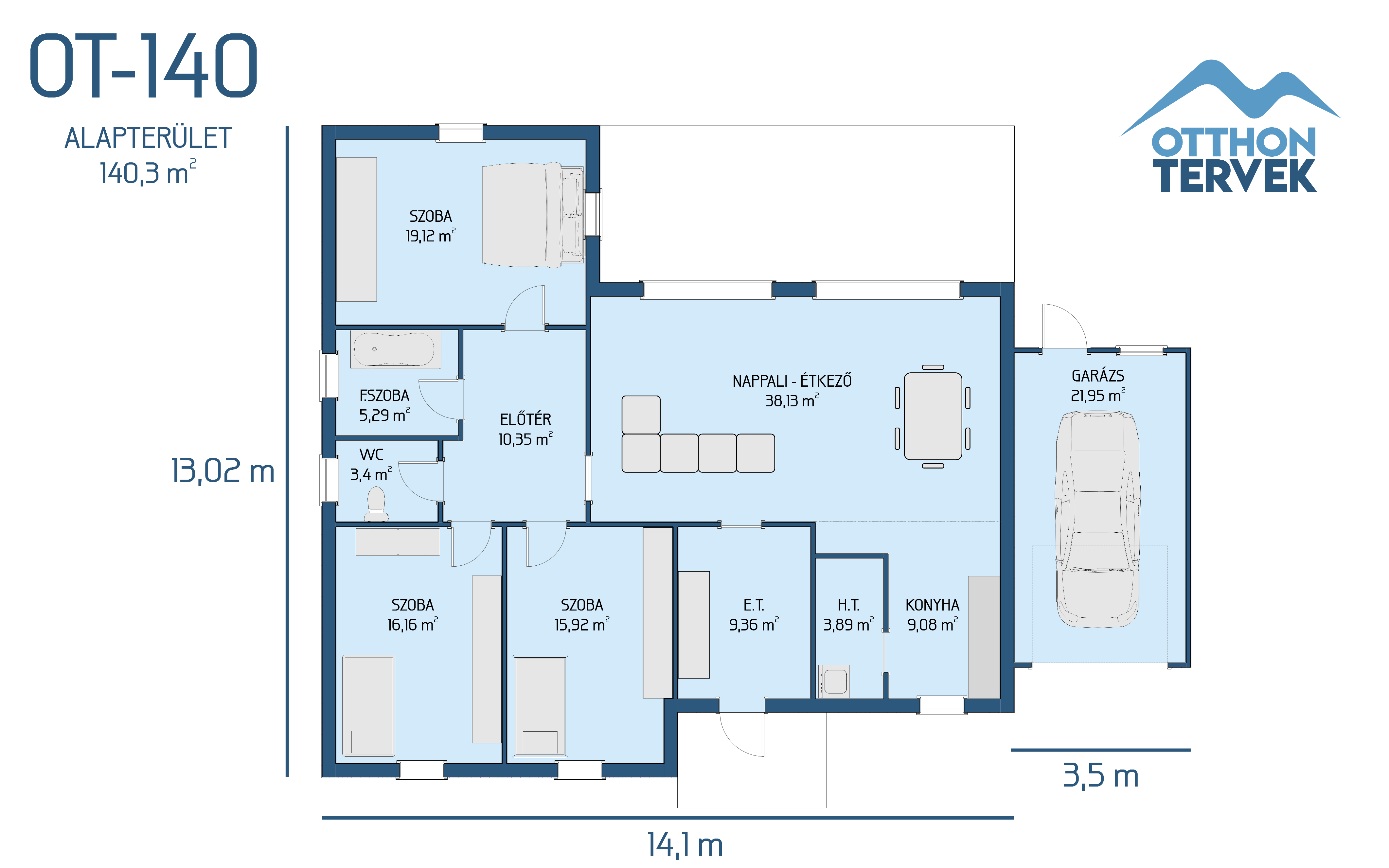Alaprajz - Maroslelle 168 m²-es családi ház típusterv