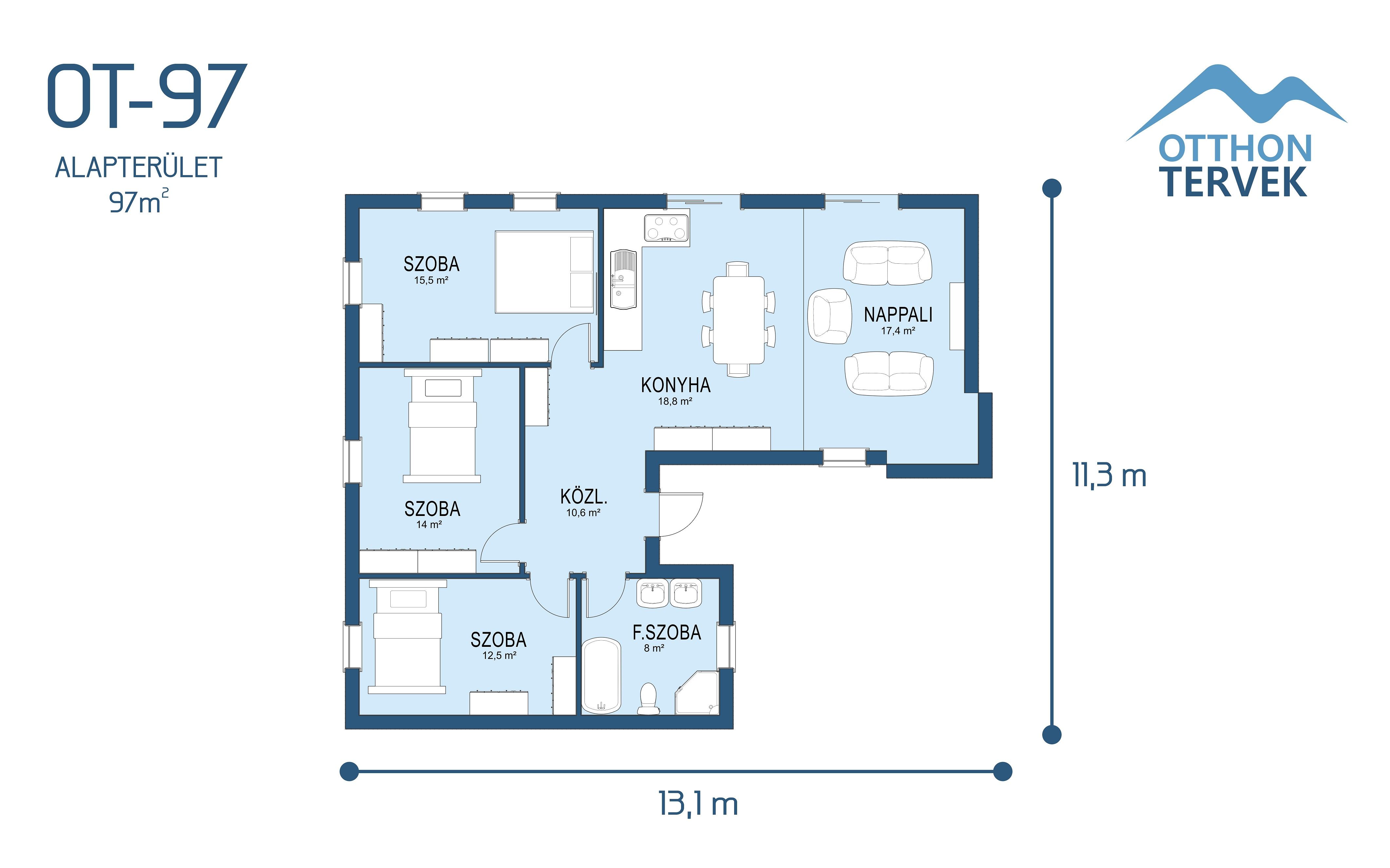 Alaprajz - Halásztelek 116 m²-es családi ház típusterv