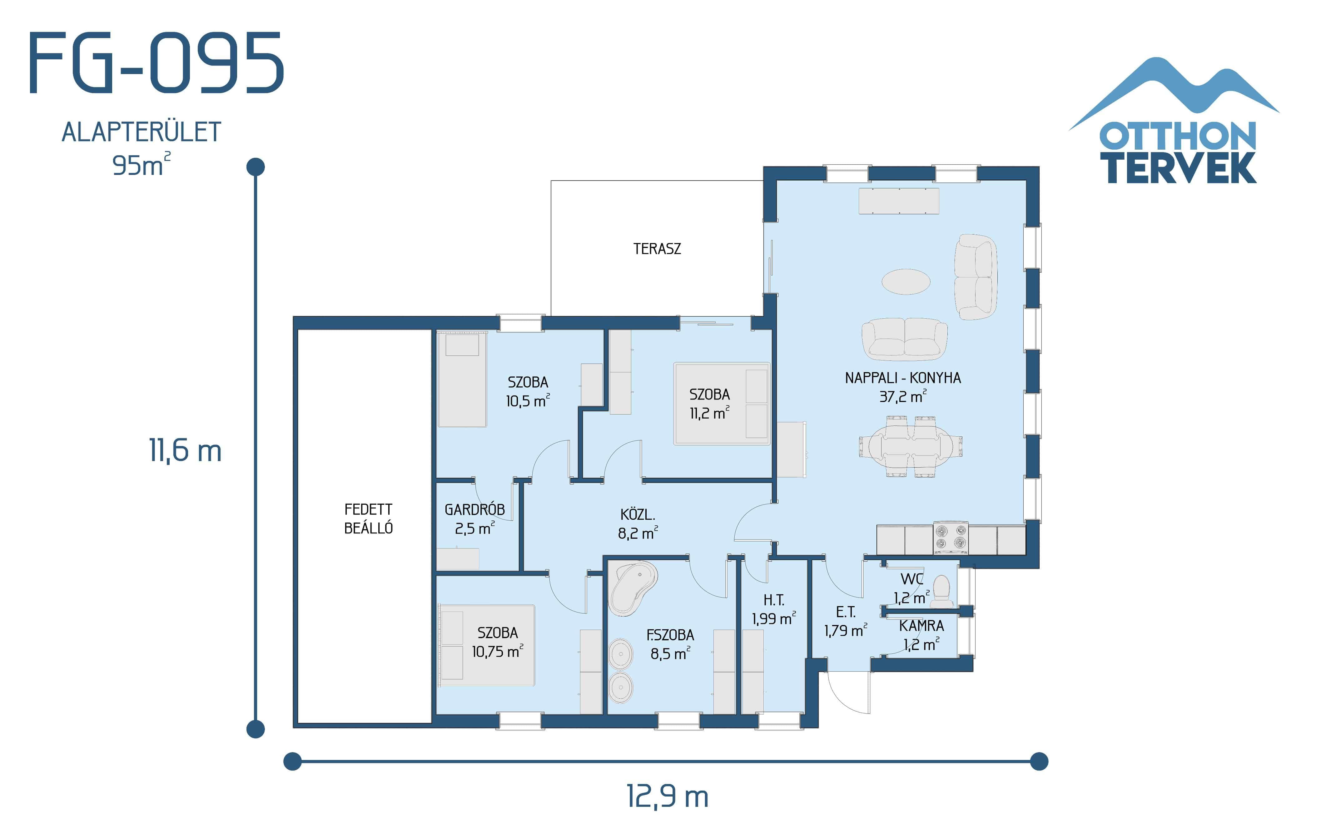 Alaprajz - Dabas 114 m²-es családi ház típusterv