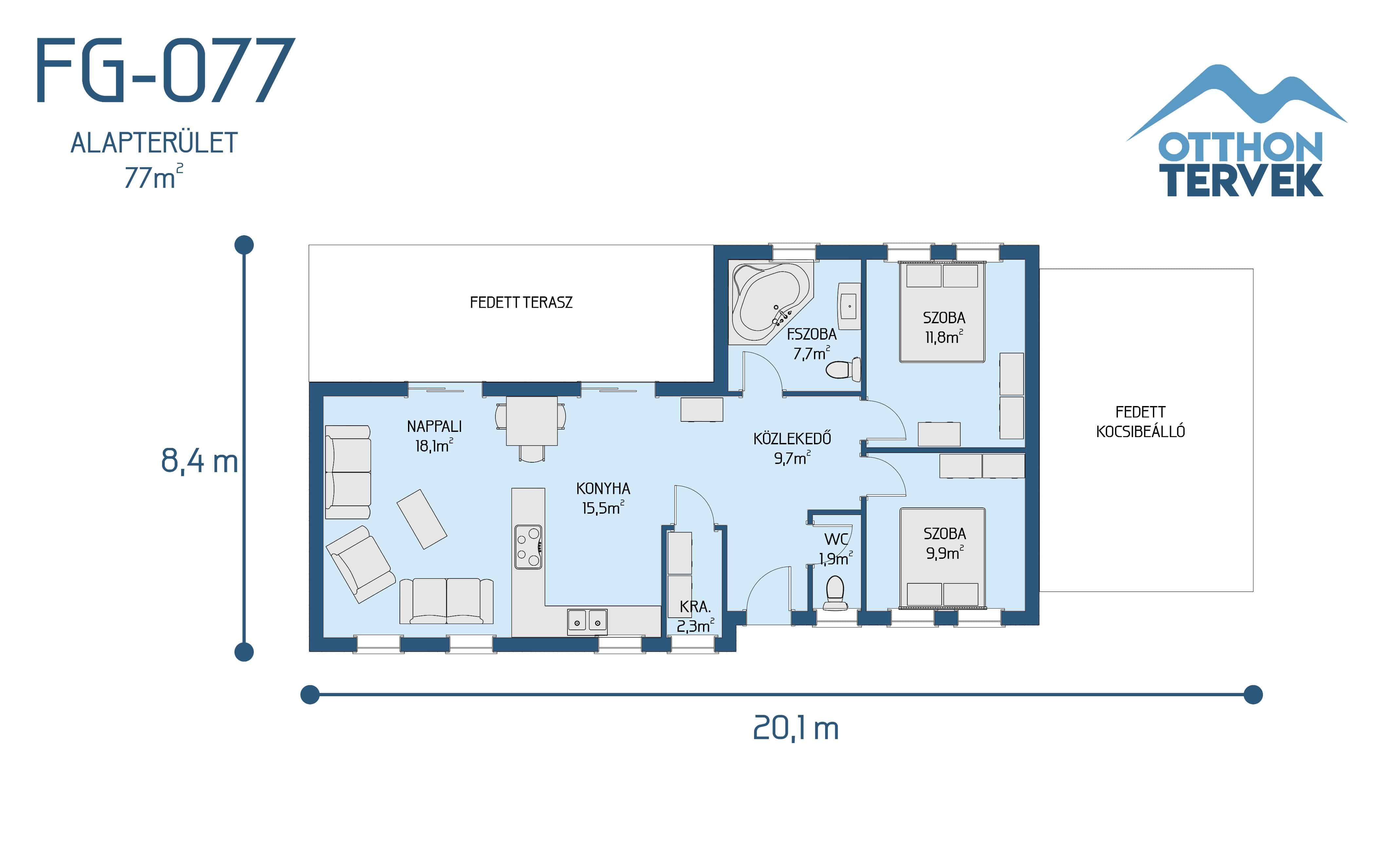 Alaprajz - Vác 96 m²-es családi ház típusterv