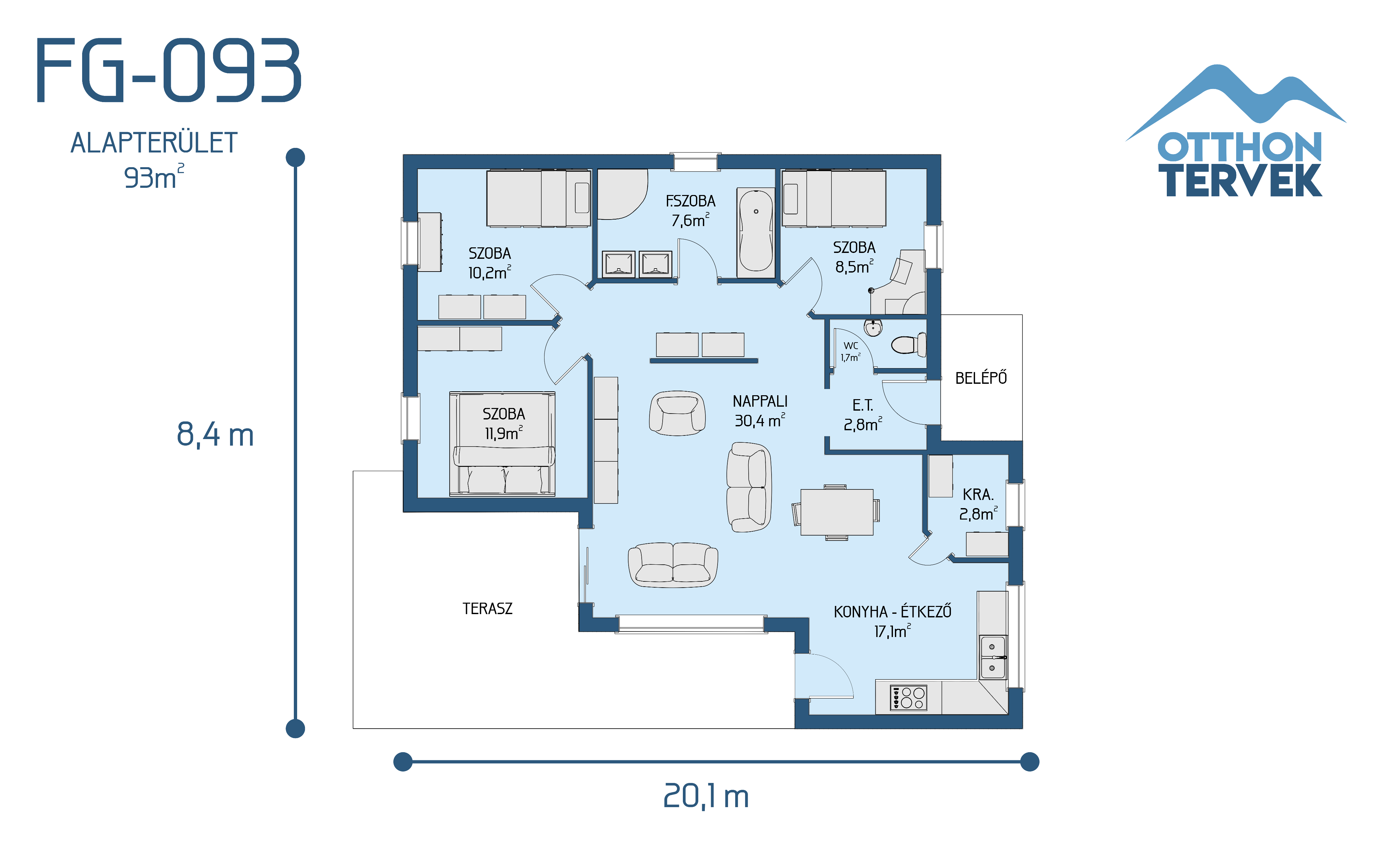 Alaprajz - Taksony 112 m²-es családi ház típusterv