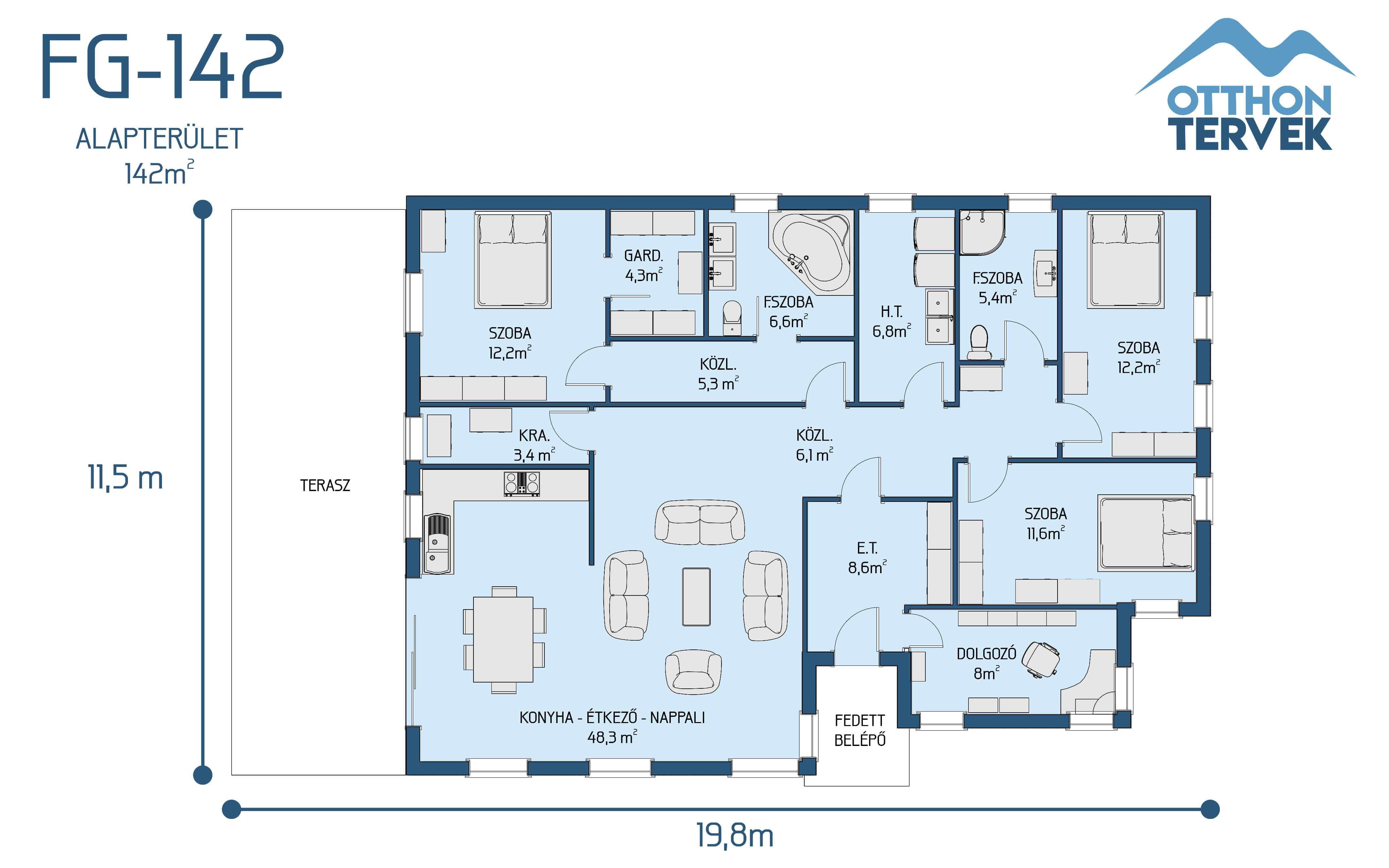 Alaprajz - Mór 169 m²-es családi ház típusterv
