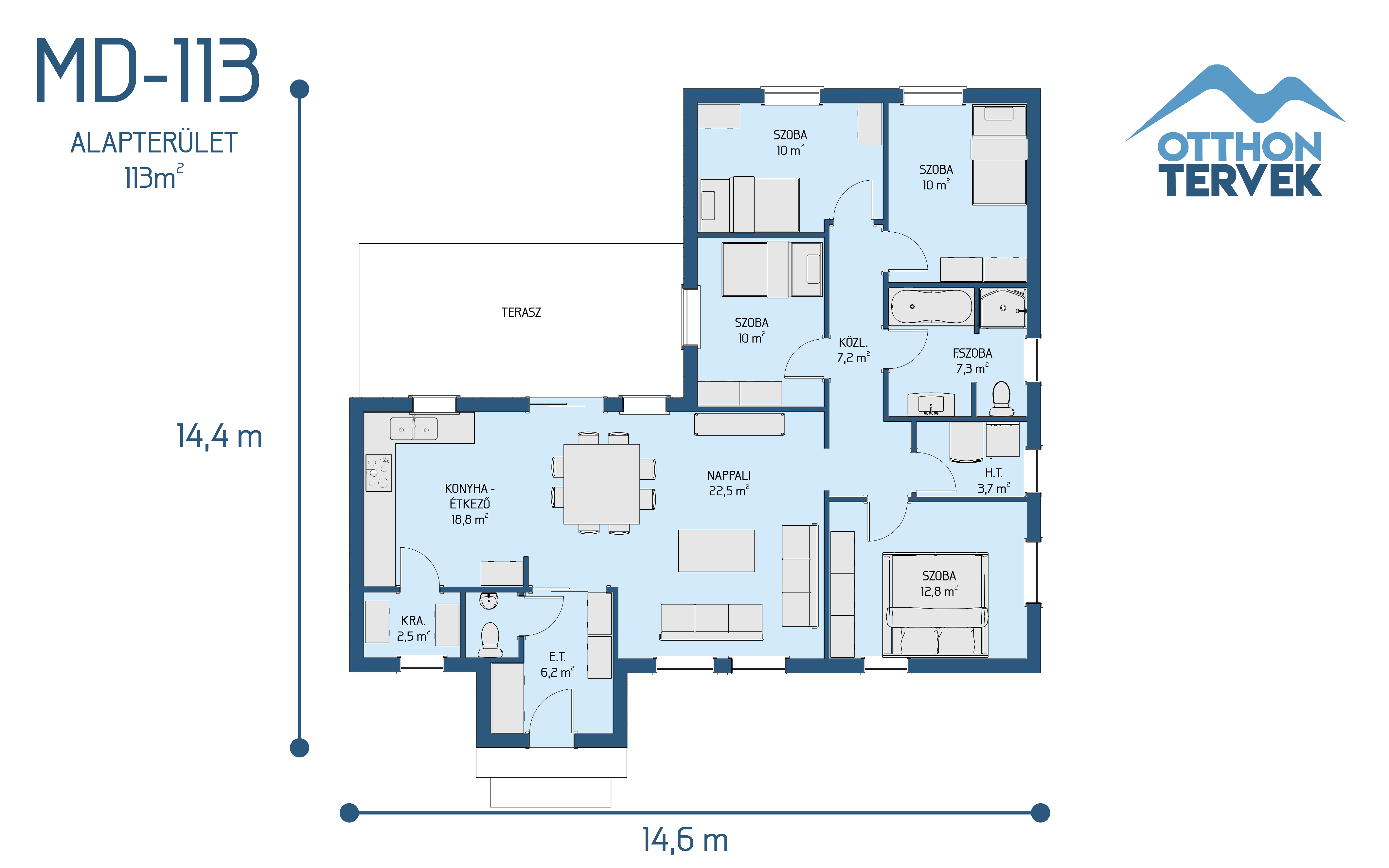 Alaprajz - Polgár 137 m²-es családi ház típusterv