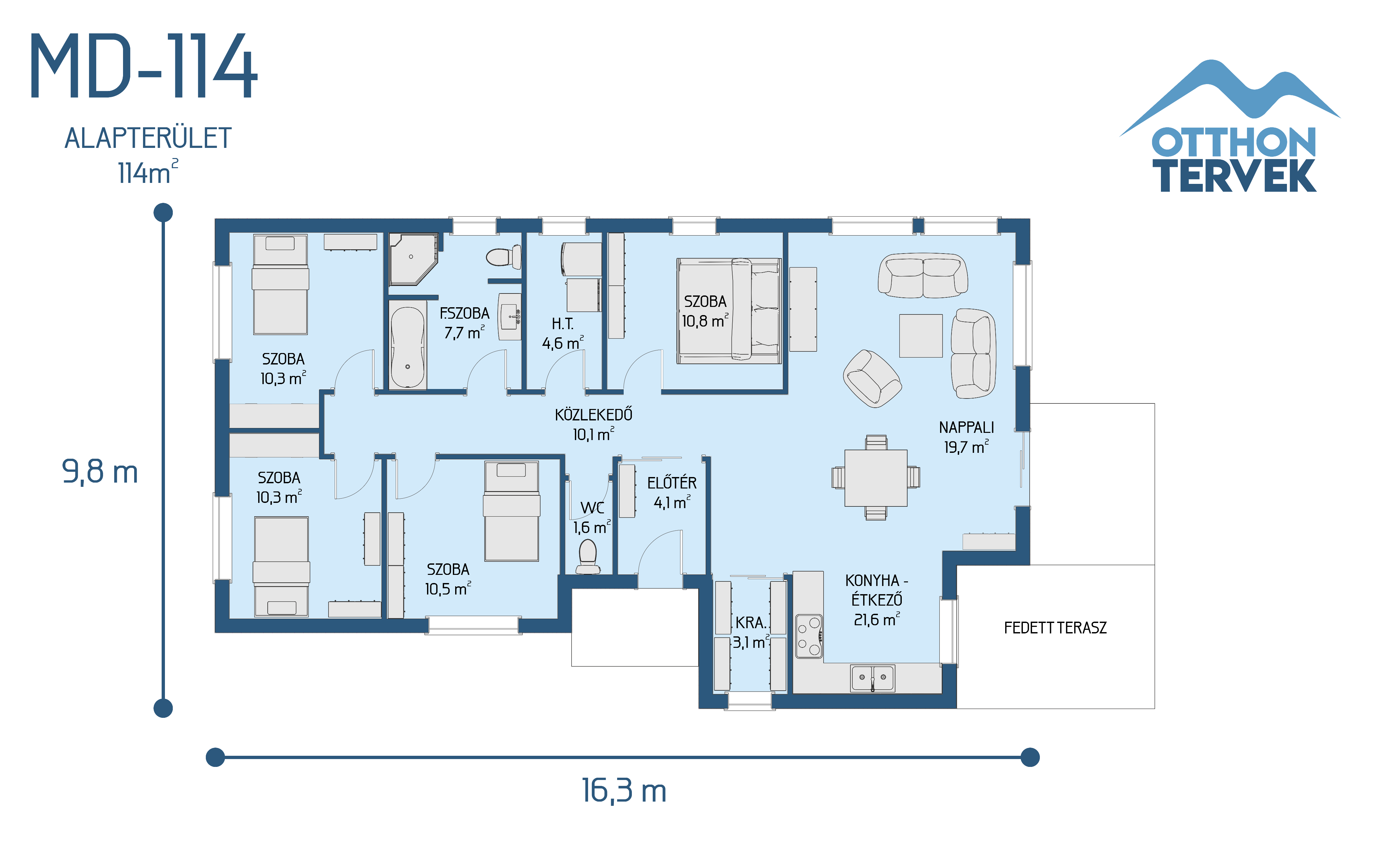 Alaprajz - Dabas 138 m²-es családi ház típusterv