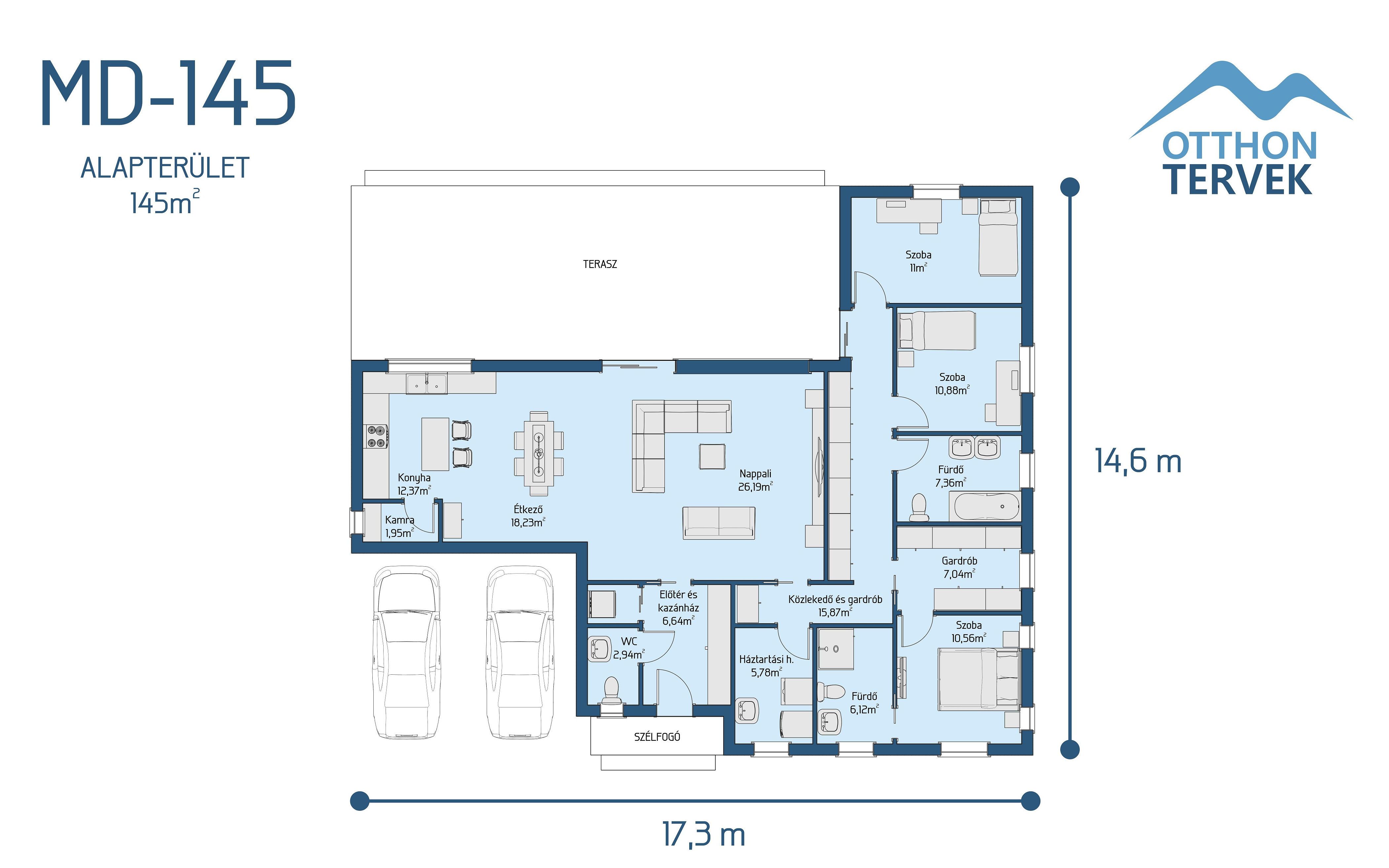 Alaprajz - Földeák 180 m²-es családi ház típusterv
