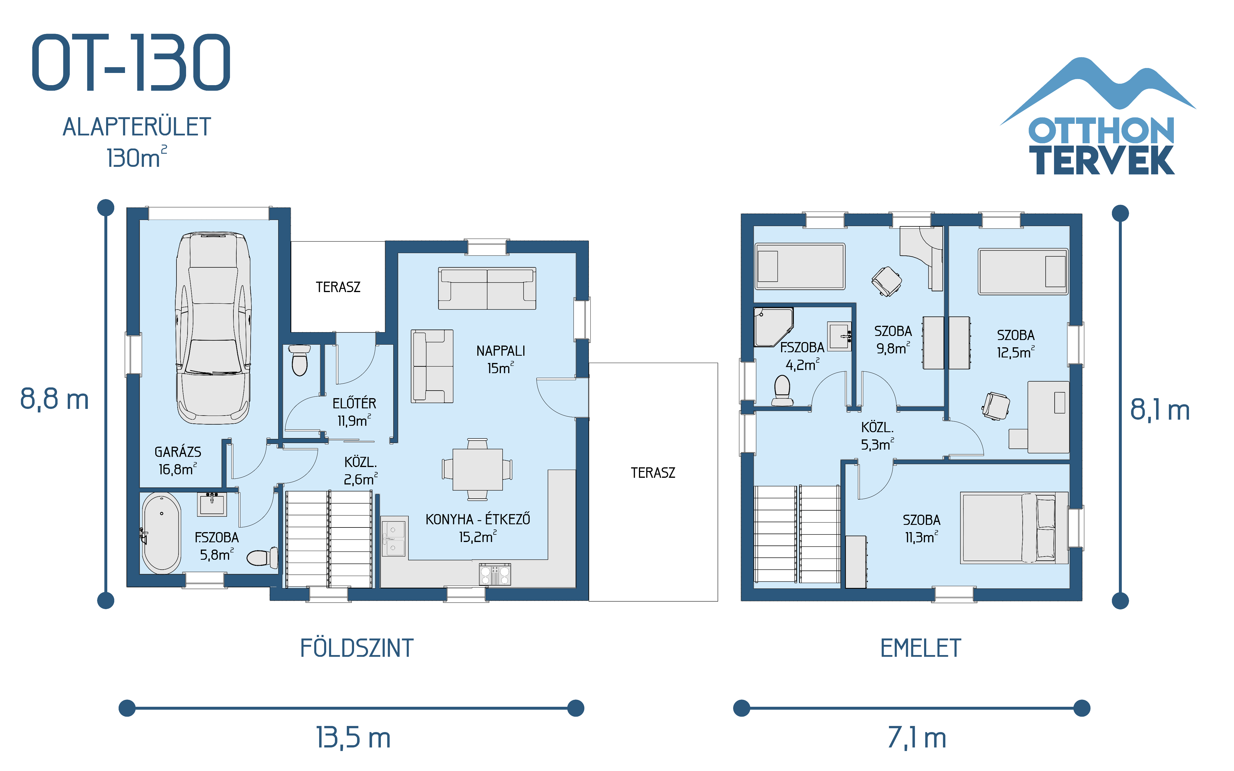 Alaprajz - Solt 130 m²-es családi ház típusterv