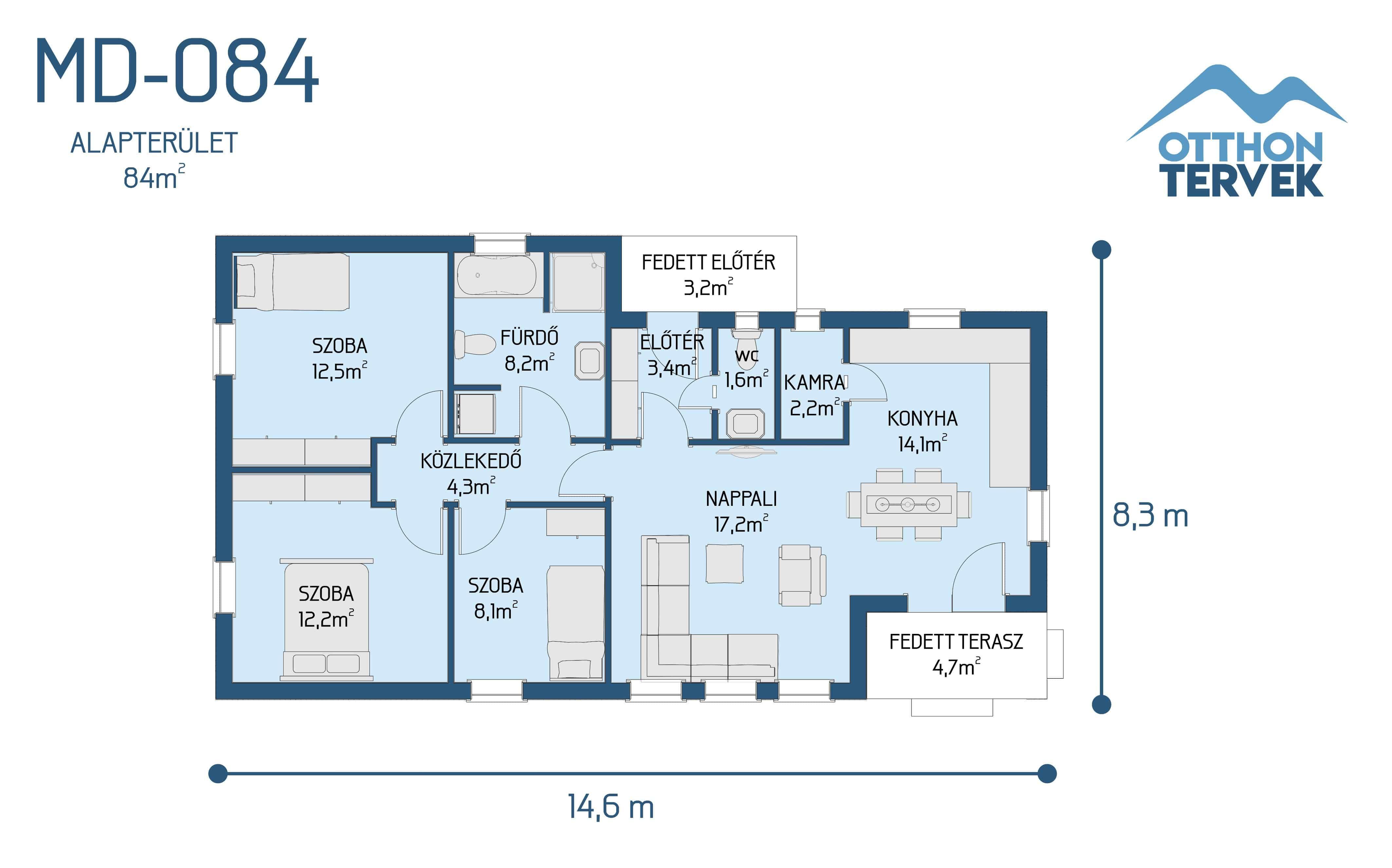Alaprajz - Budafok 103 m²-es családi ház típusterv