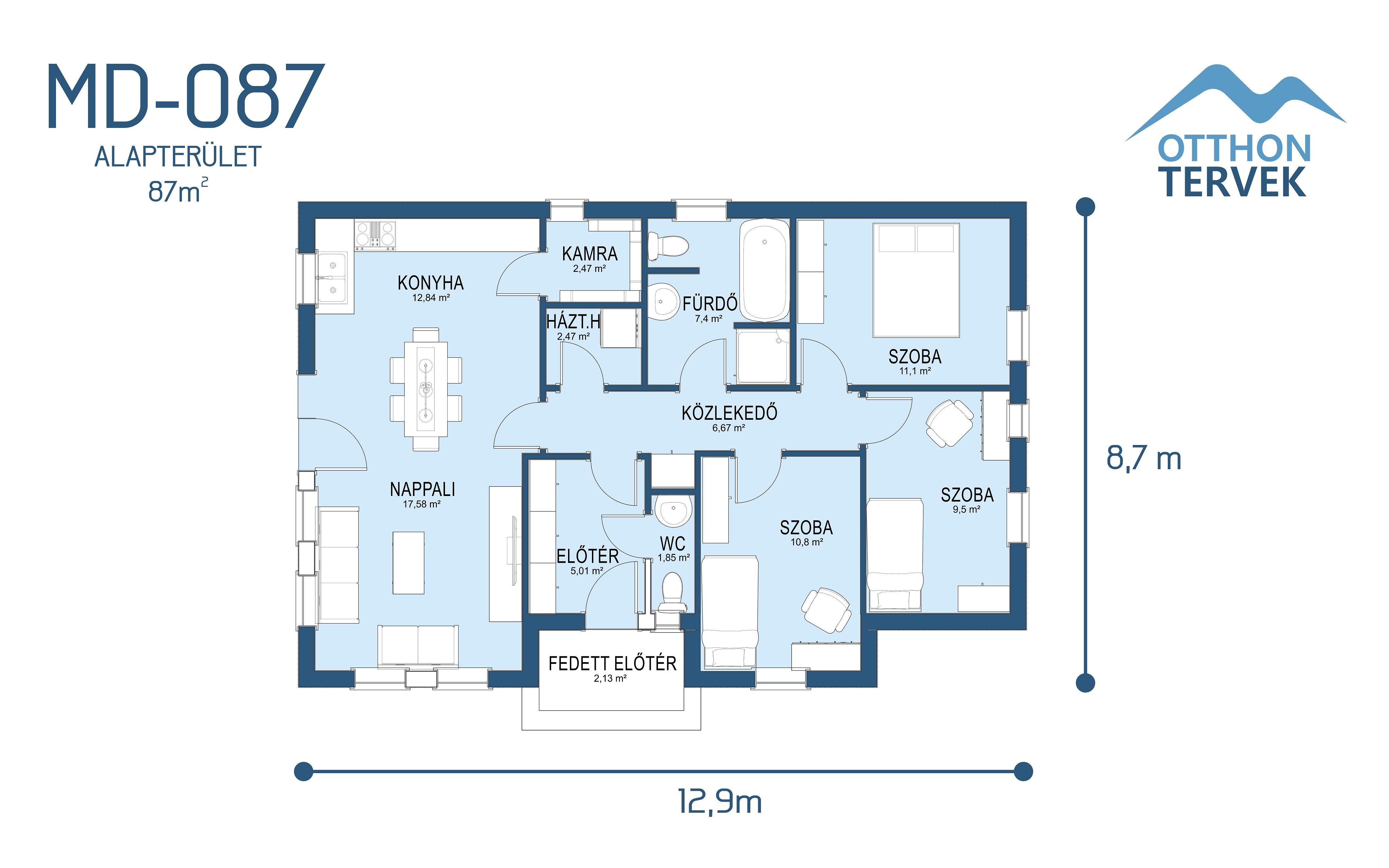 Alaprajz - Göd 105 m²-es családi ház típusterv