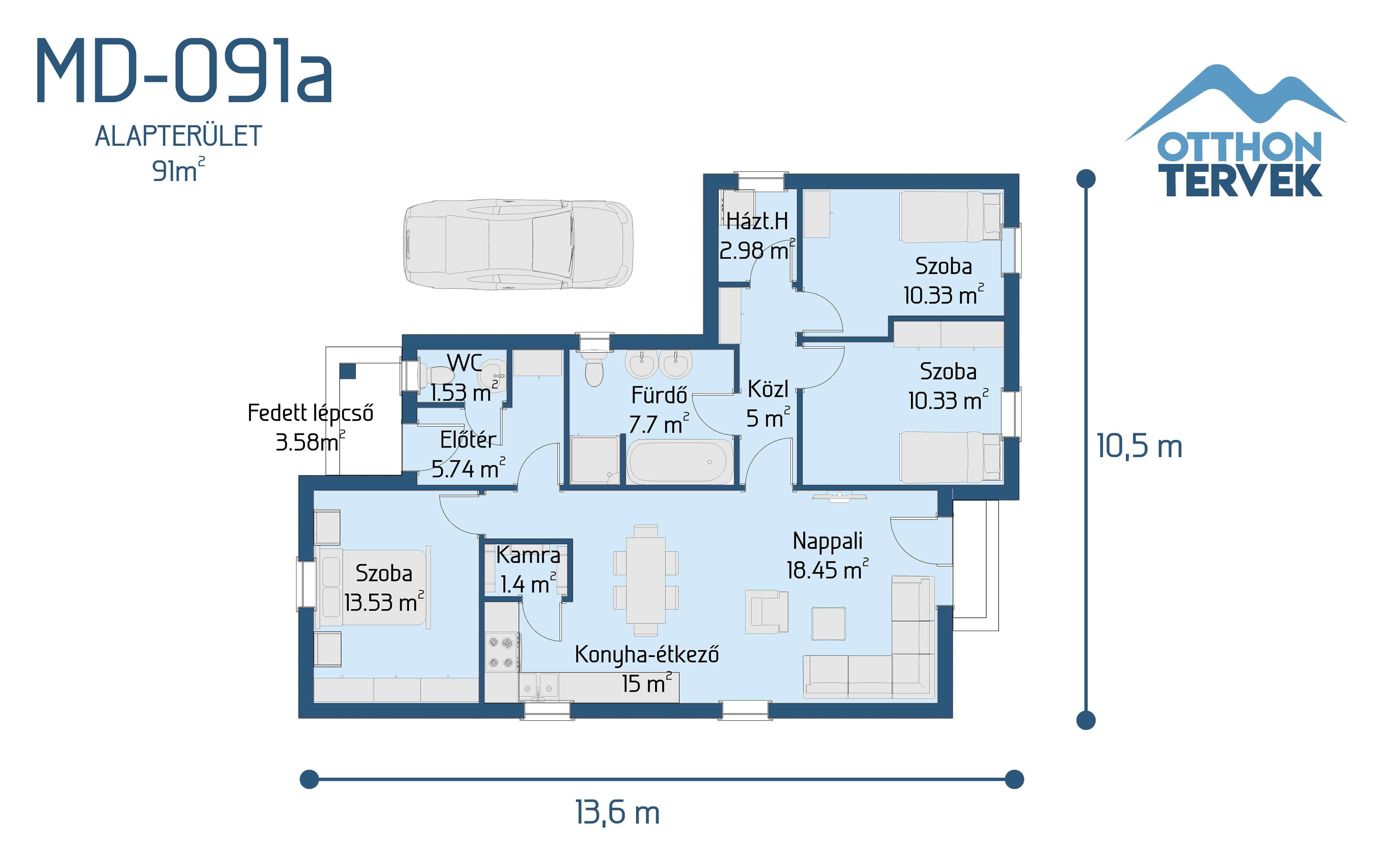Alaprajz - Tárnok 110 m²-es családi ház típusterv