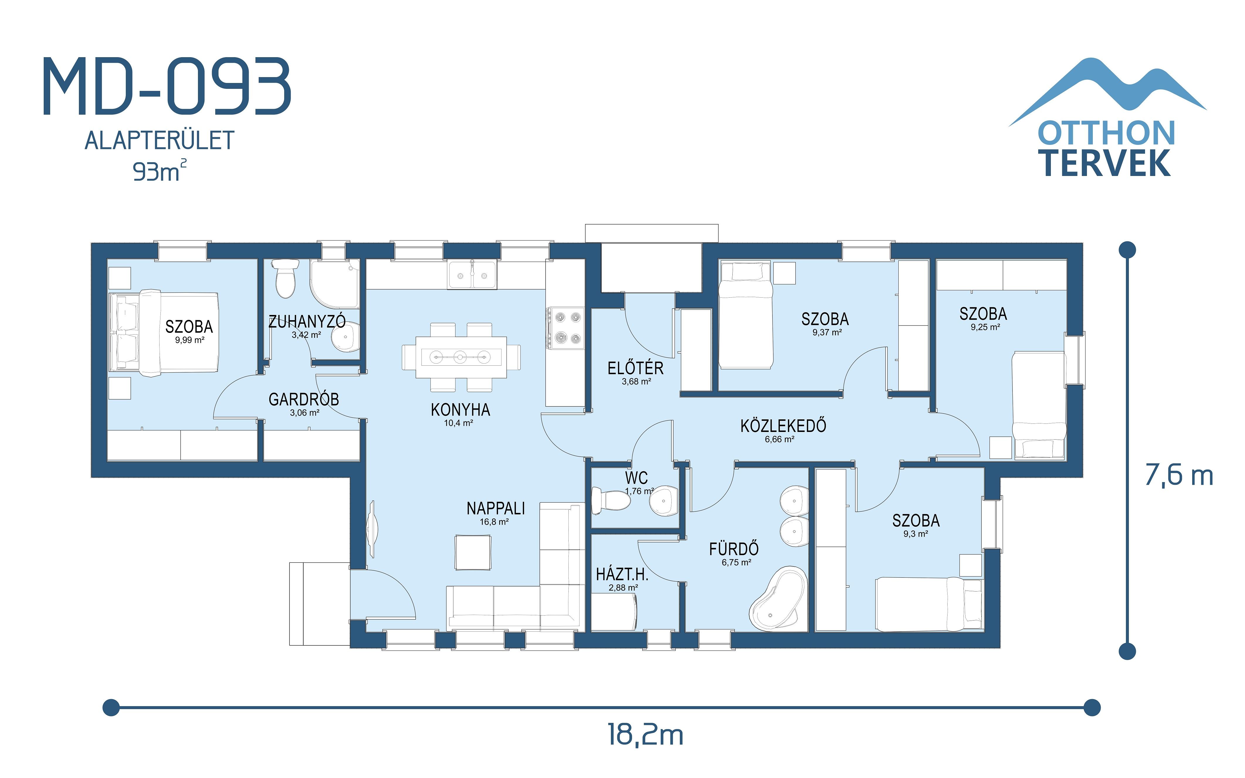 Alaprajz - Dunaharaszti 112 m²-es családi ház típusterv