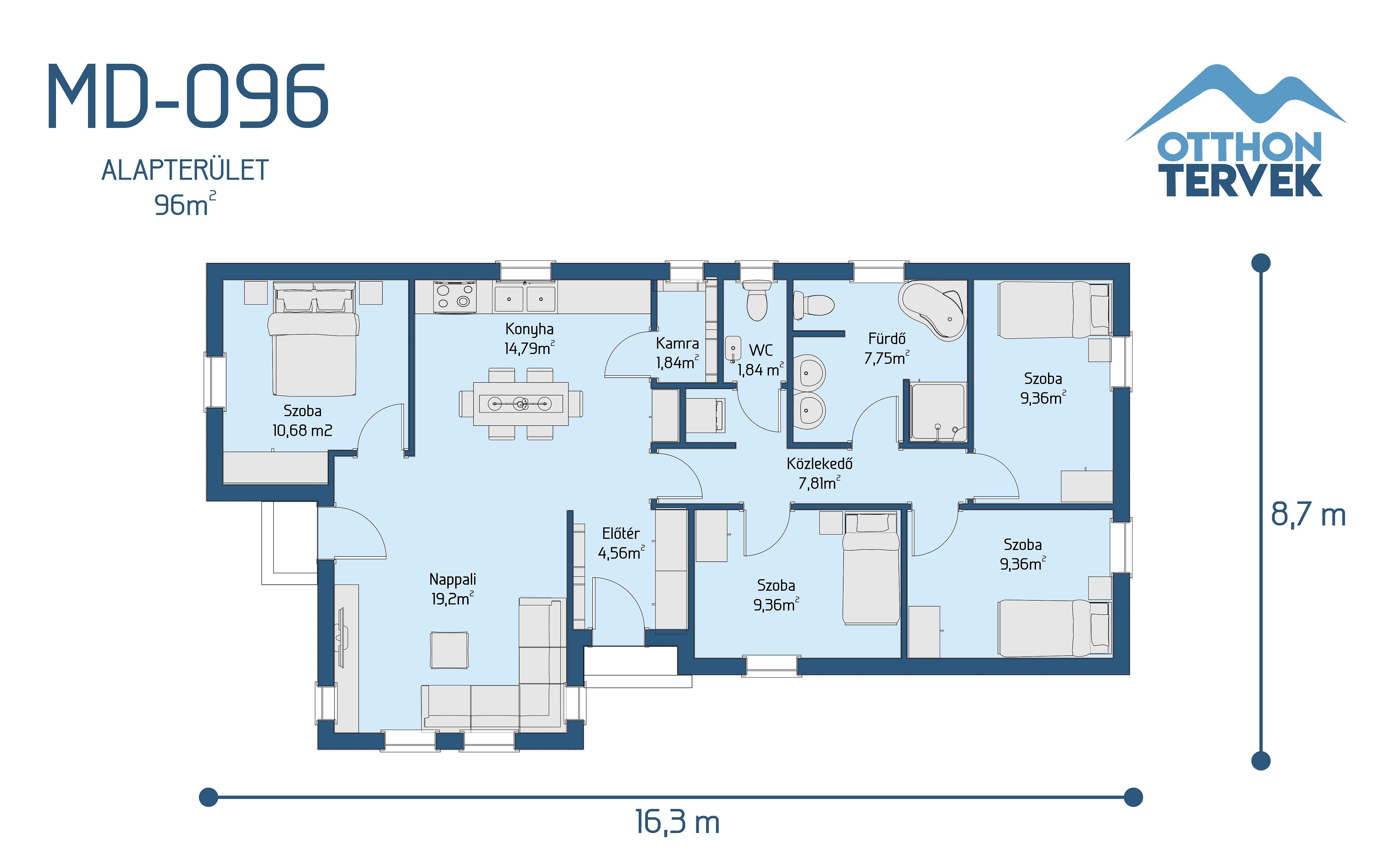 Alaprajz - Egerszalók 115 m²-es családi ház típusterv