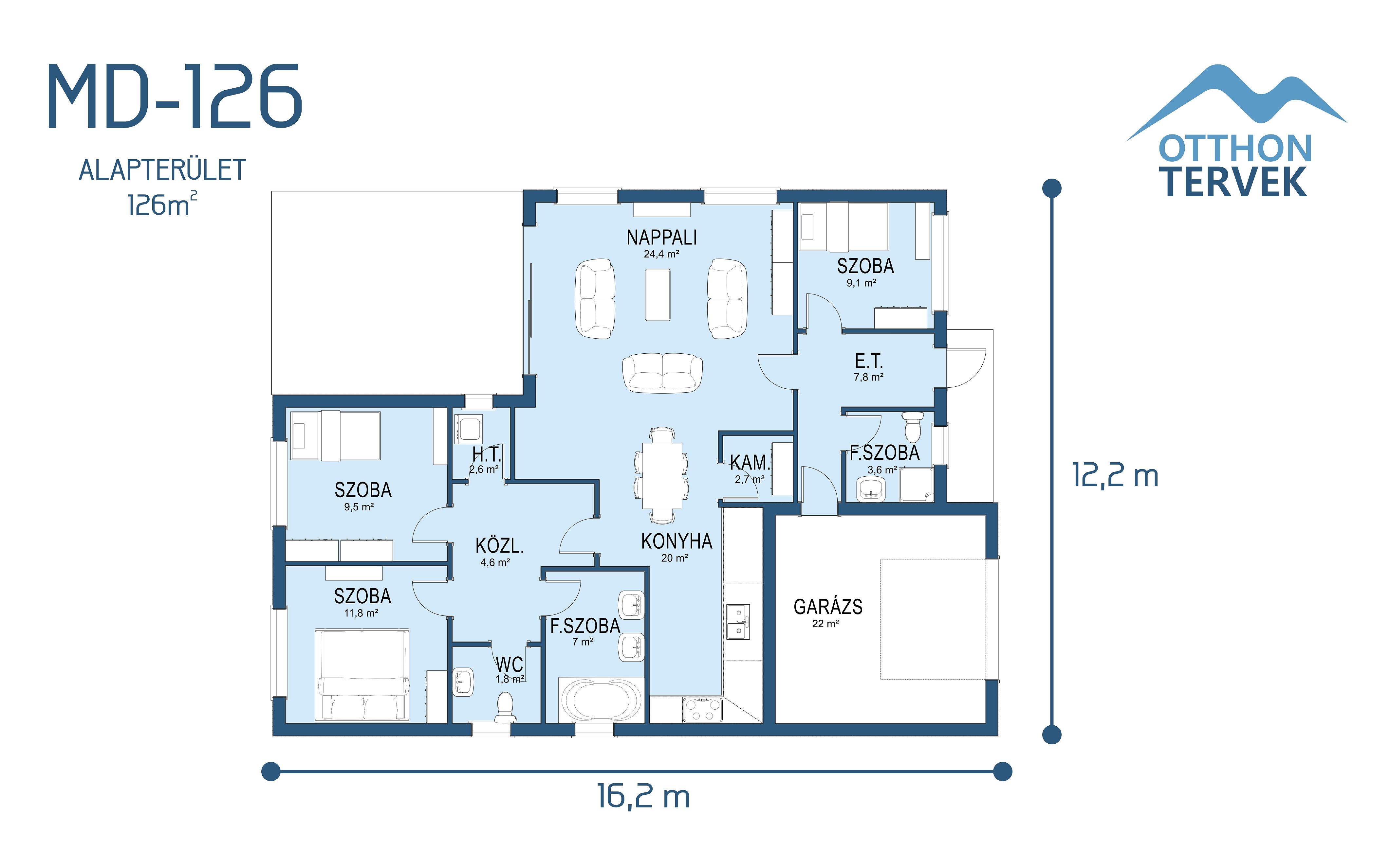 Alaprajz - Ráckeve 148 m²-es családi ház típusterv