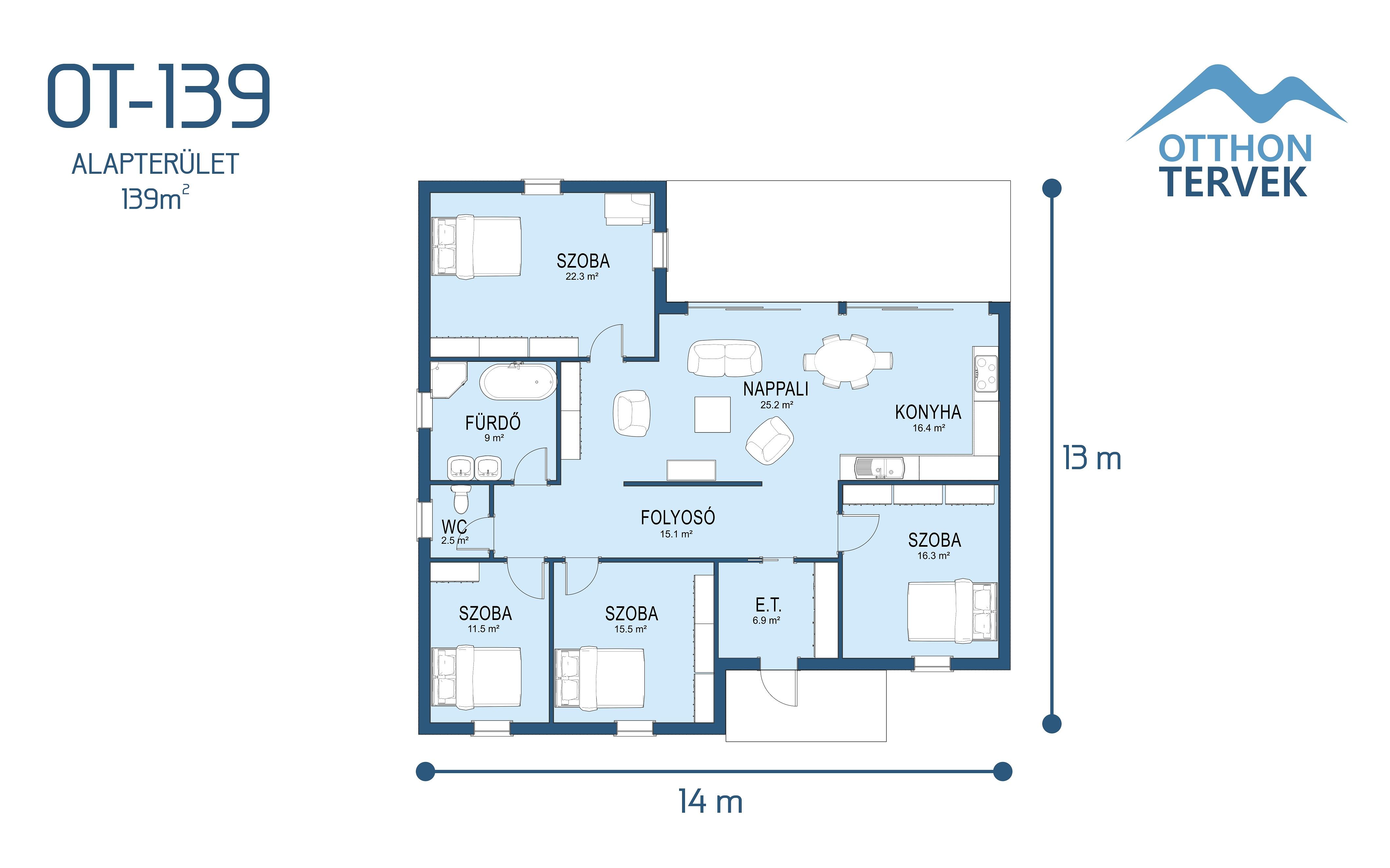 Alaprajz - Bodajk 165 m²-es családi ház típusterv