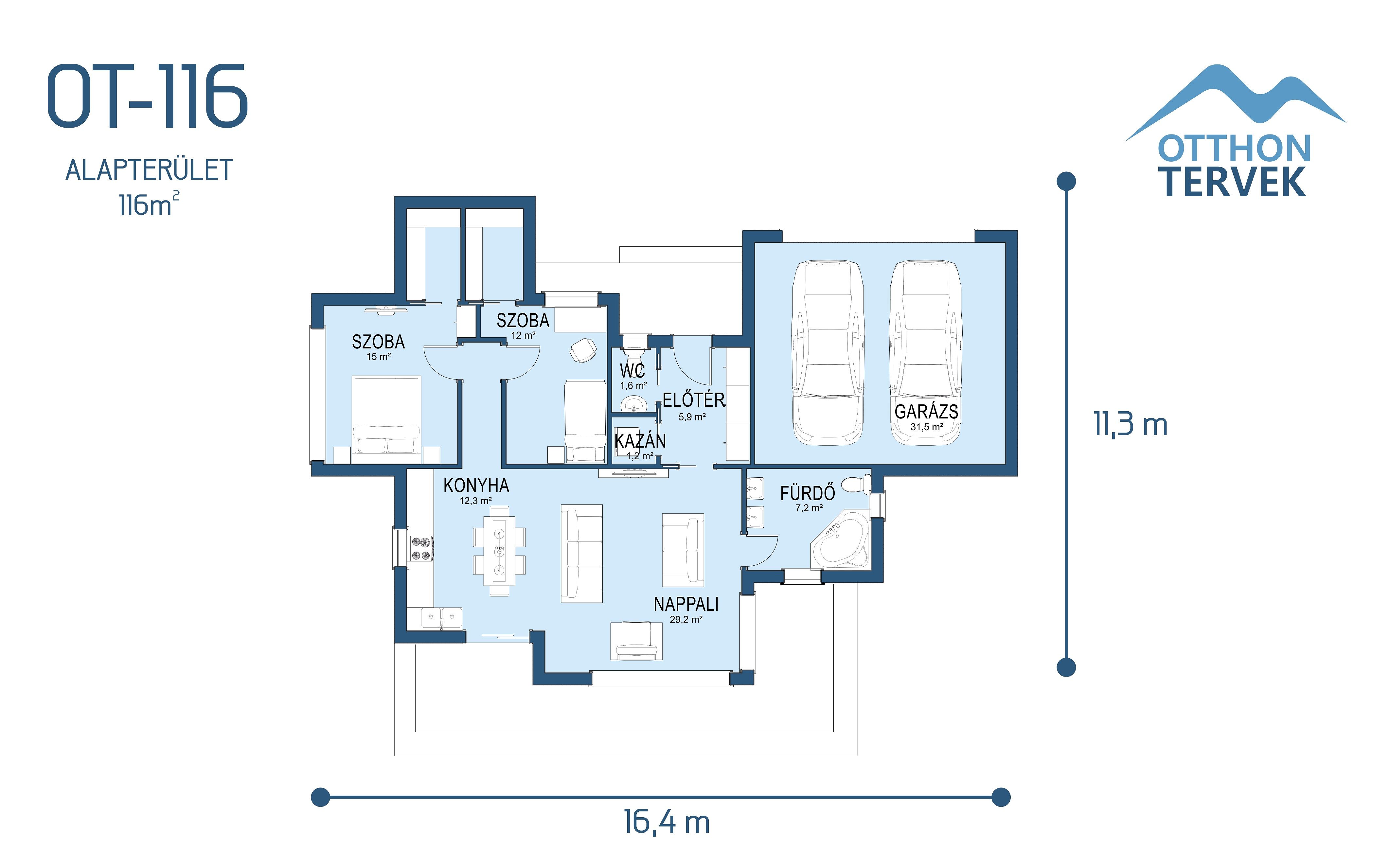 Alaprajz - Körmend 135 m²-es családi ház típusterv