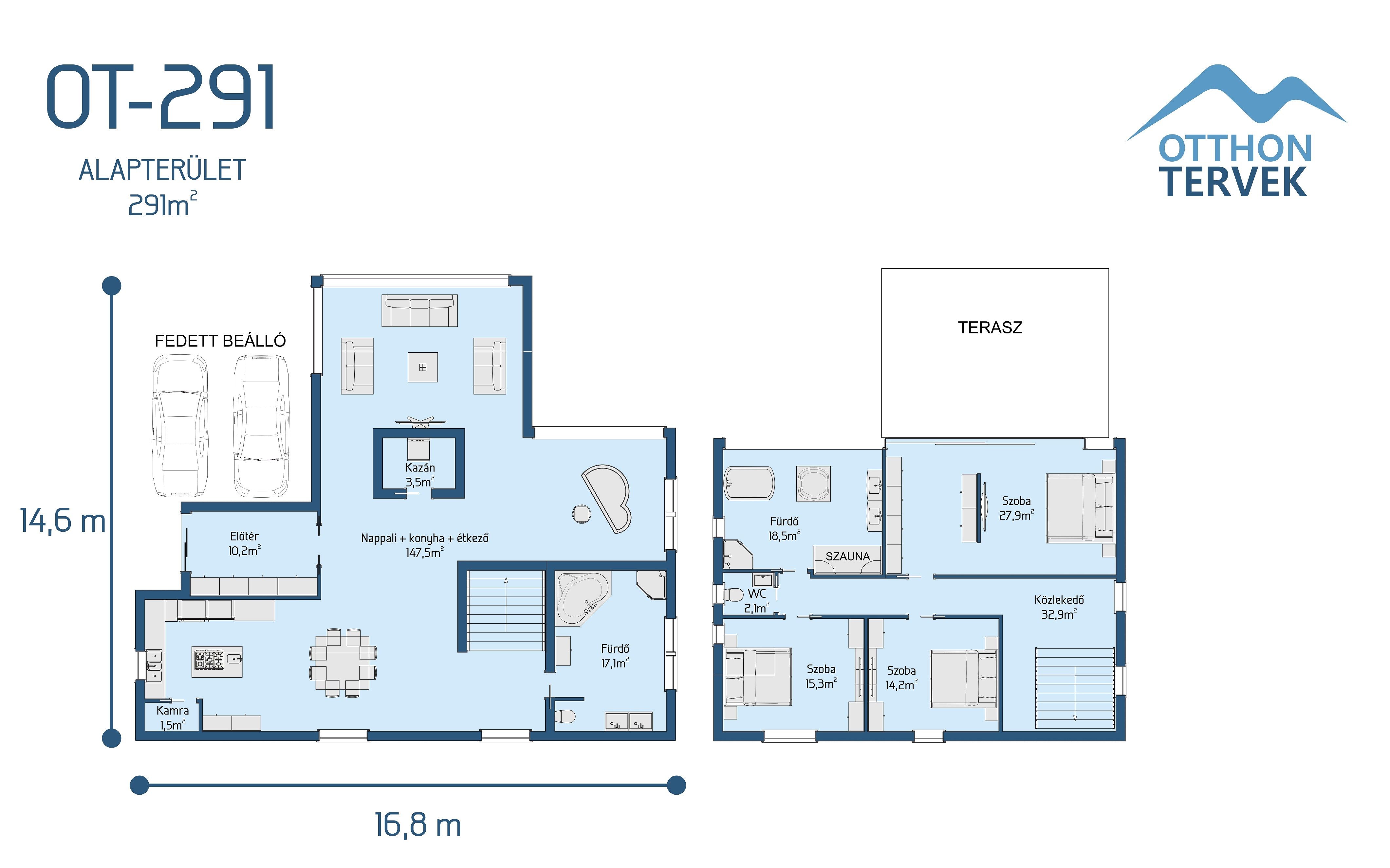 Alaprajz - Balatonfüred 350m²-es luxus családi ház típusterv
