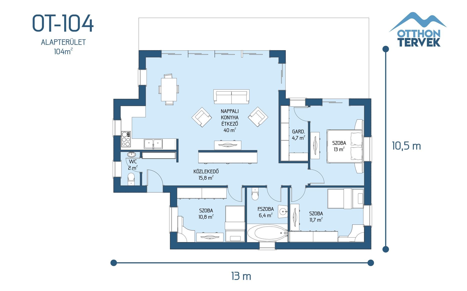 Alaprajz - Érdliget 124 m²-es családi ház típusterv