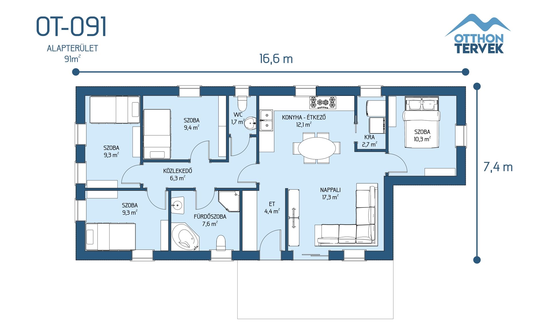 Alaprajz - Hatvan 110 m²-es családi ház típusterv