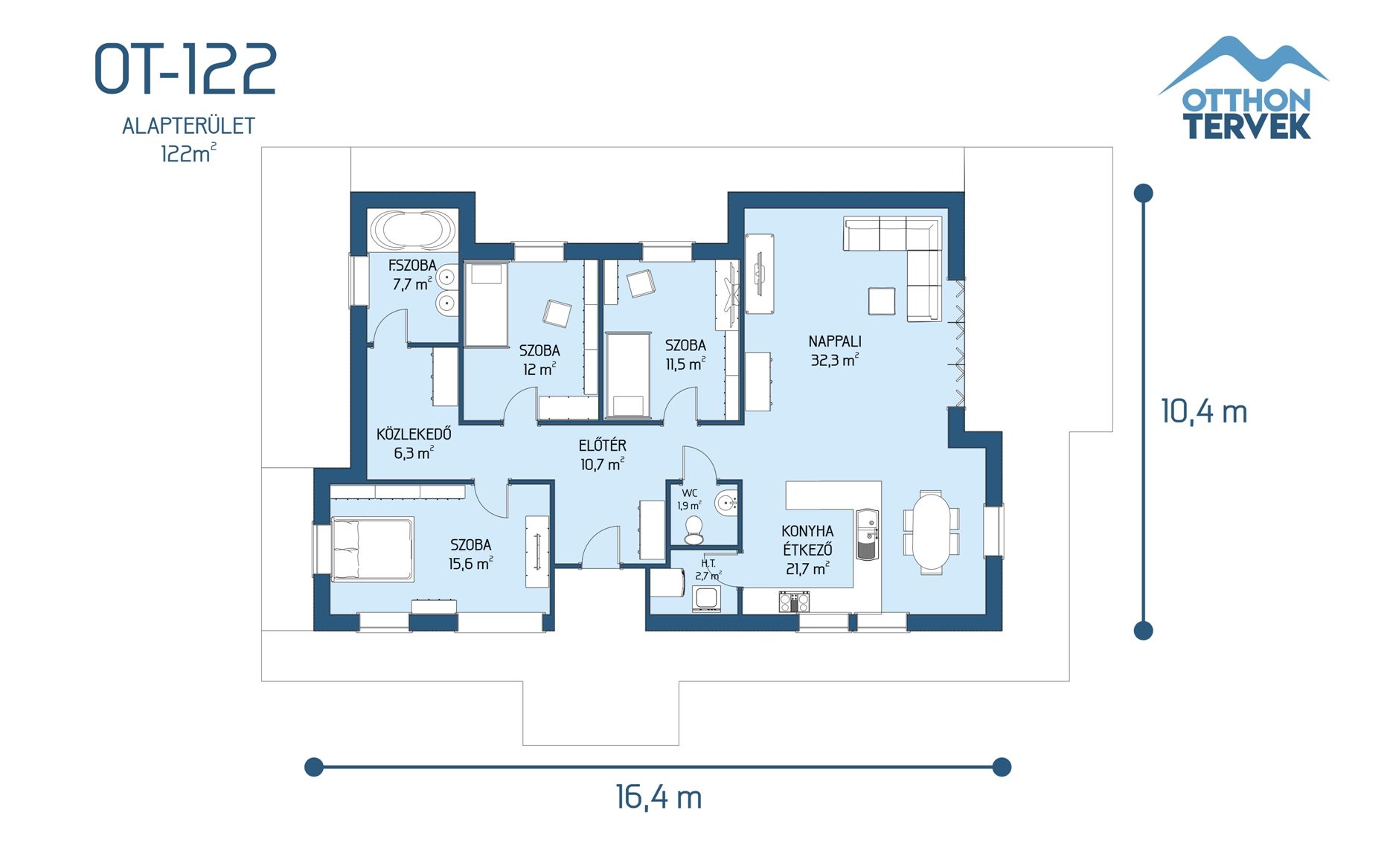 Alaprajz - Kalocsa 145 m²-es családi ház típusterv