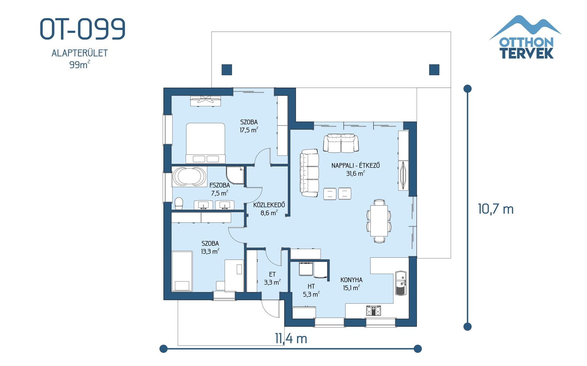 Alaprajz - Eger 121 m²-es családi ház típusterv