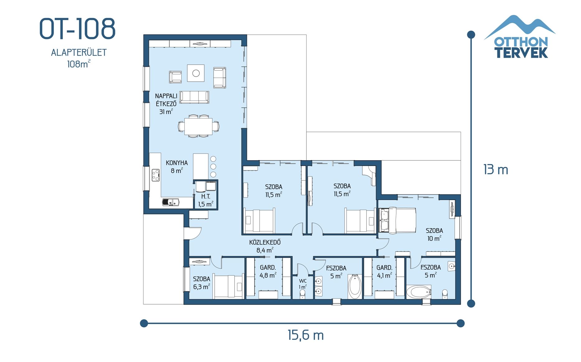 Alaprajz - Soroksár 130 m²-es családi ház típusterv