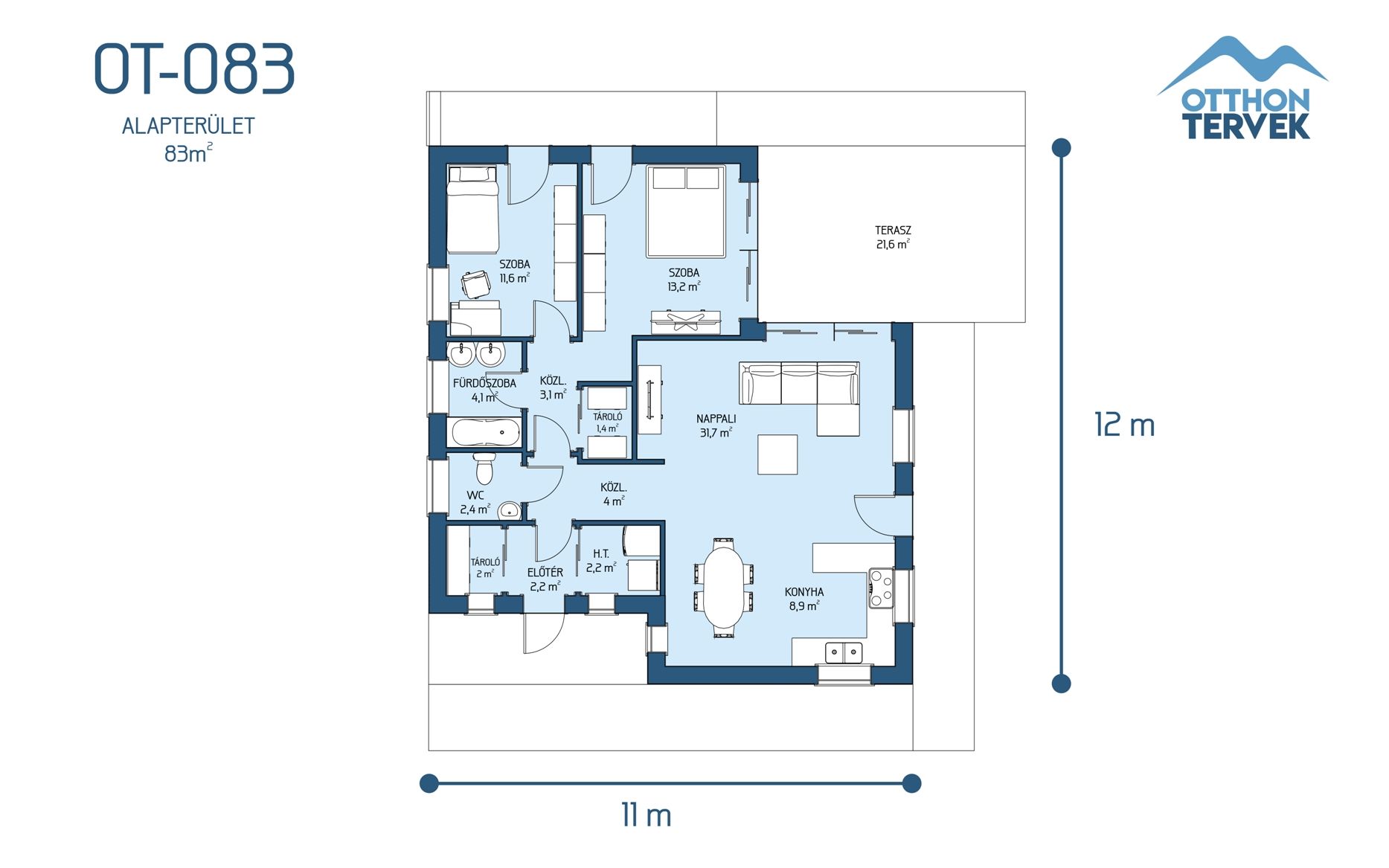 Alaprajz - Balatonfüred családi ház típusterv (OT-083) (106 m²)