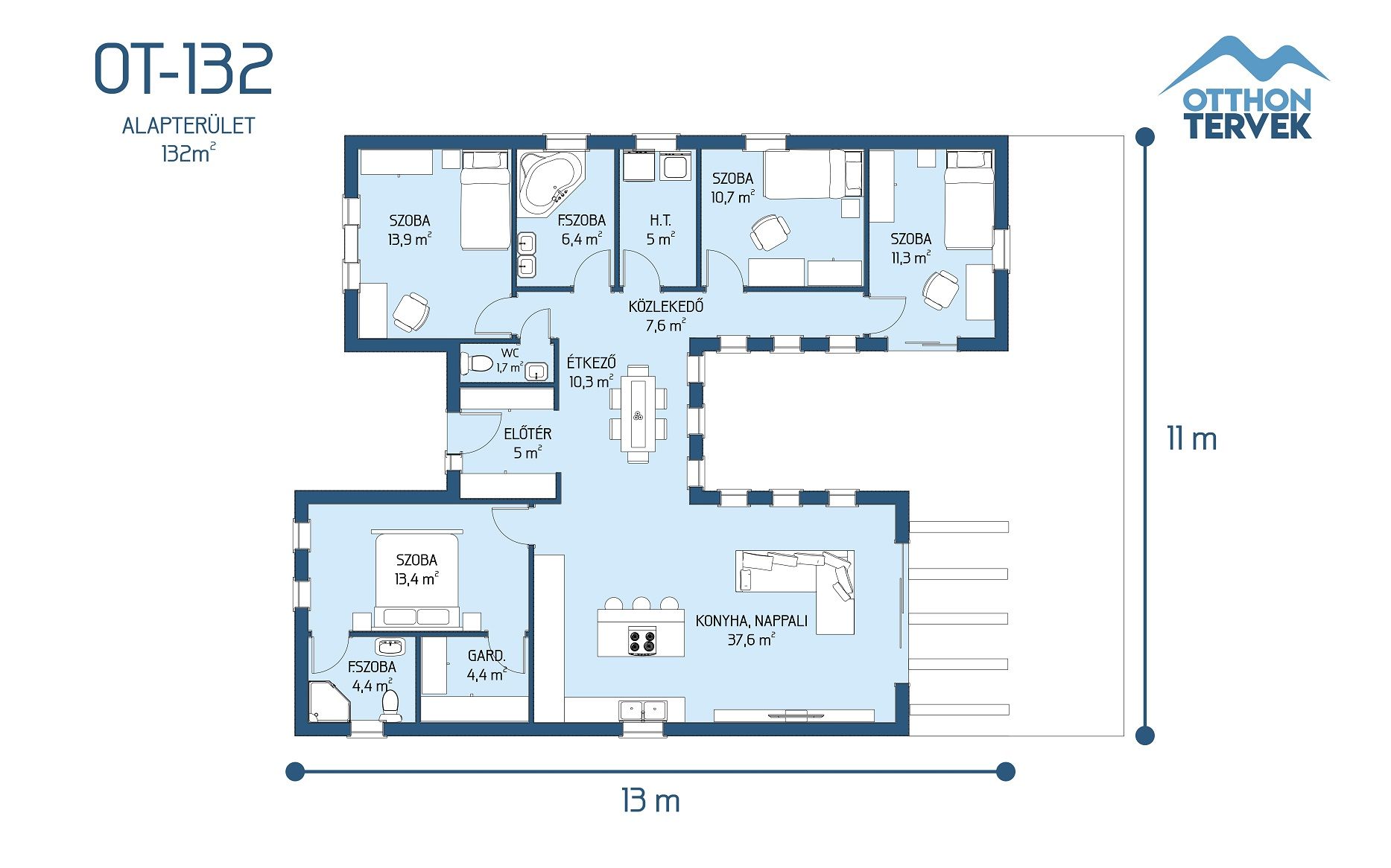 Alaprajz - Tököl 165 m²-es családi ház típusterv
