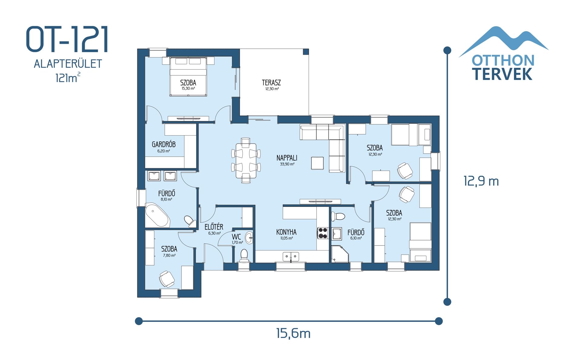 Alaprajz - Hódmezővásárhely 145 m²-es családi ház típusterv