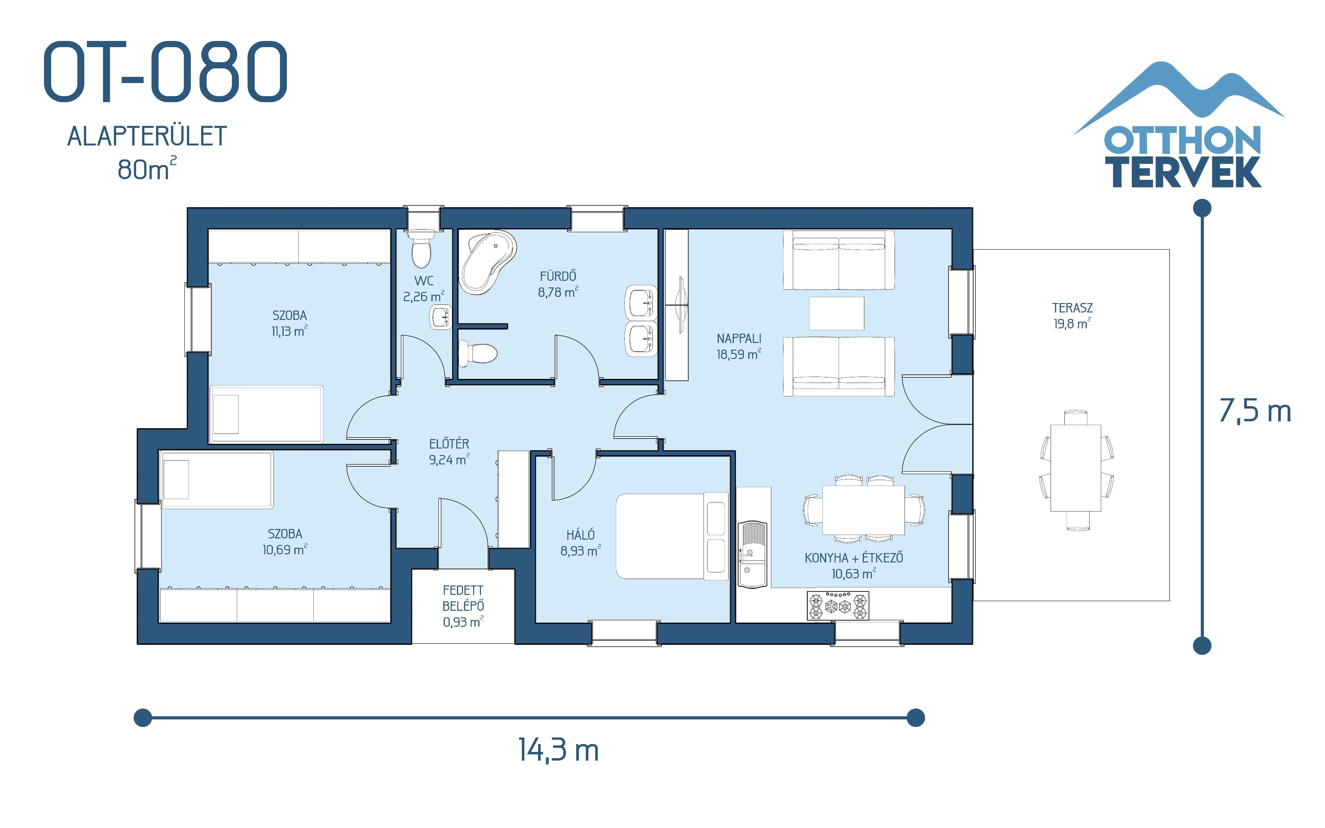 Alaprajz - Budafok 99 m²-es családi ház típusterv