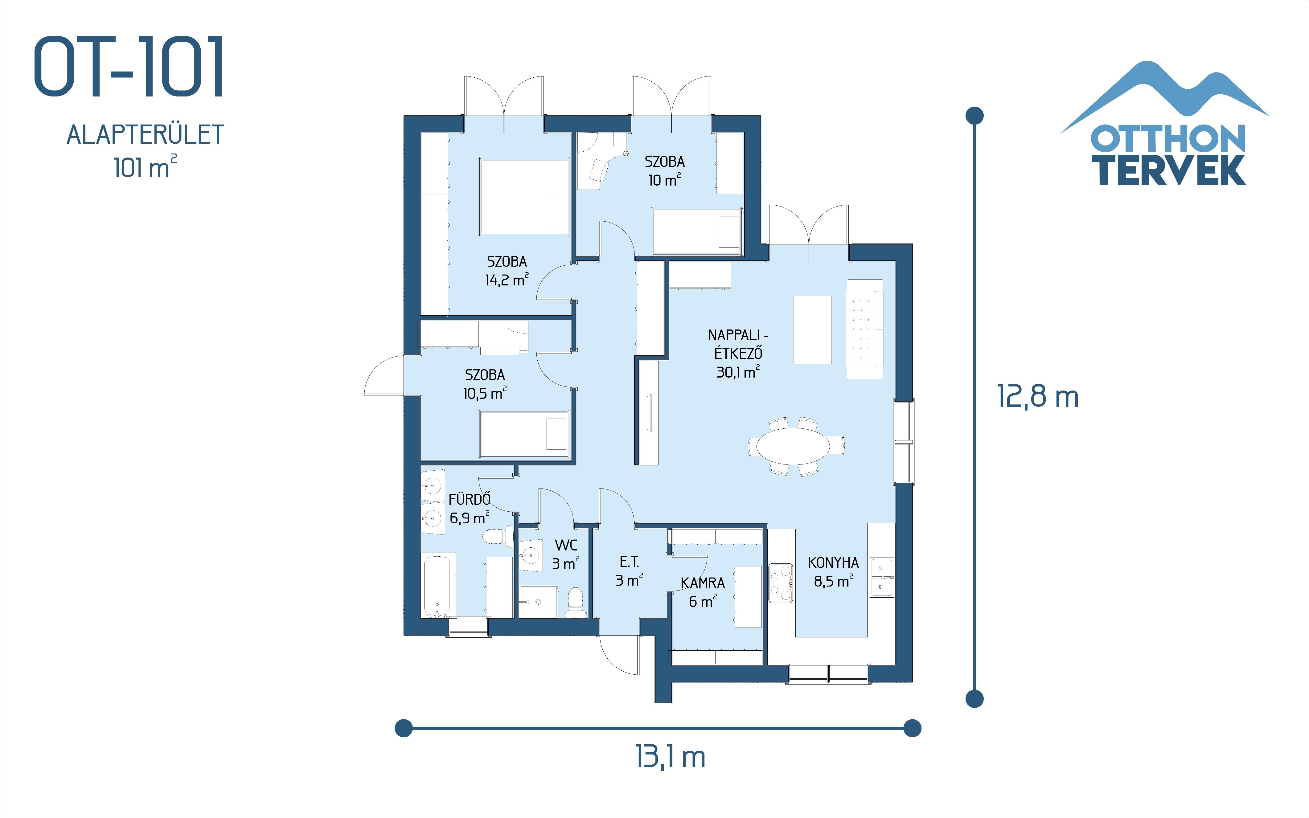 Alaprajz - Balatonaliga 125 m²-es családi ház típusterv