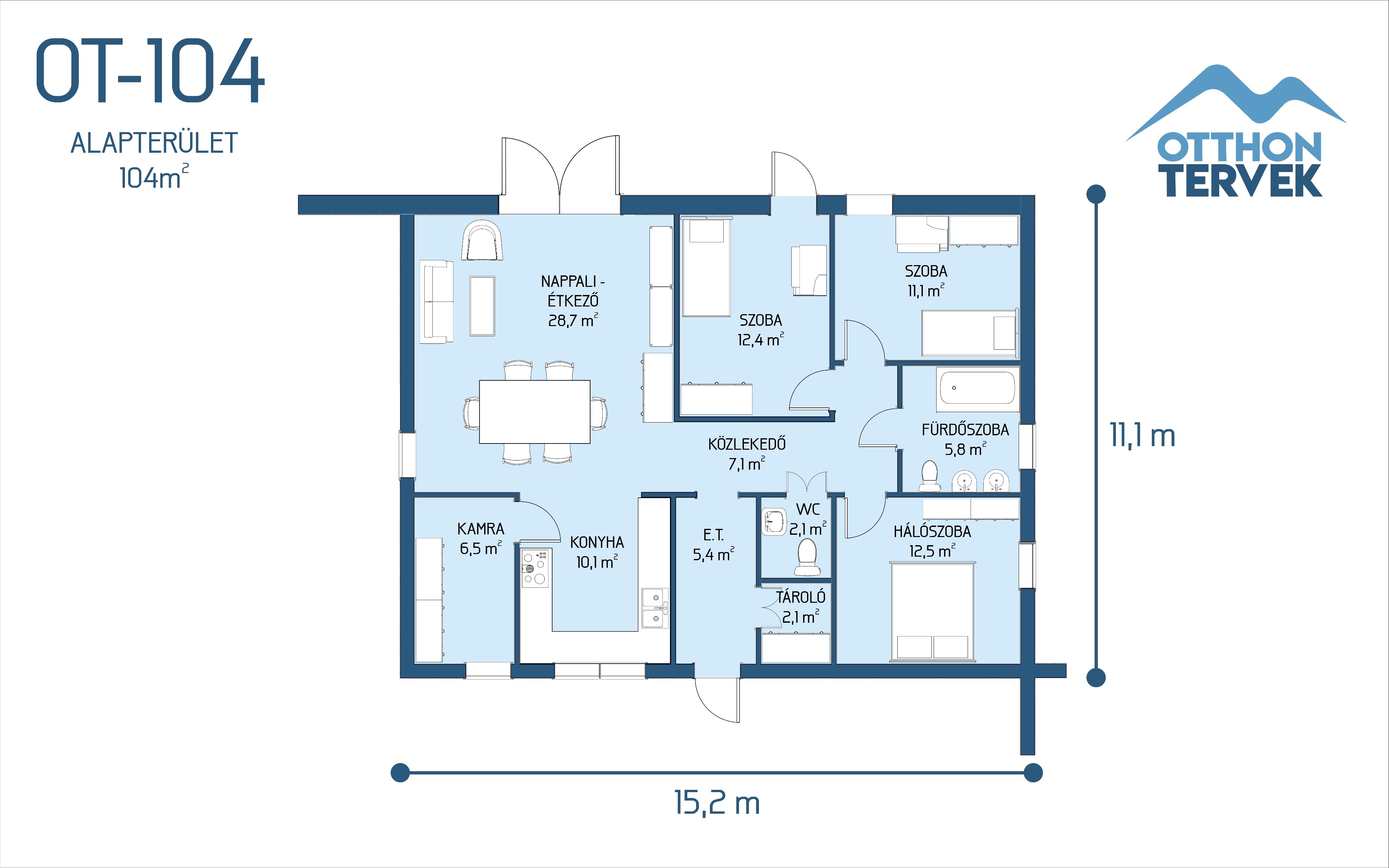 Alaprajz - Soltvadkert 128 m²-es családi ház típusterv