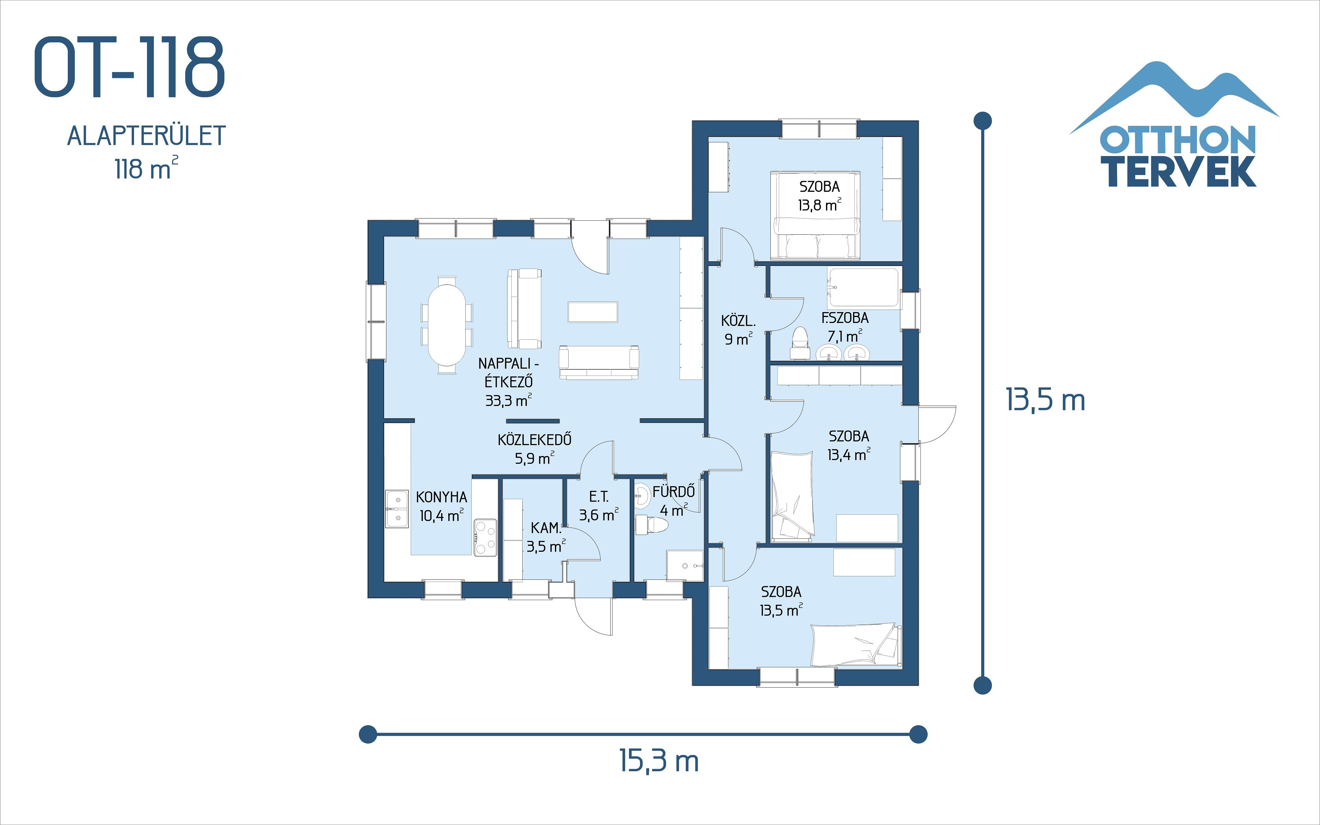 Alaprajz - Solymár családi ház típusterv (OT118)