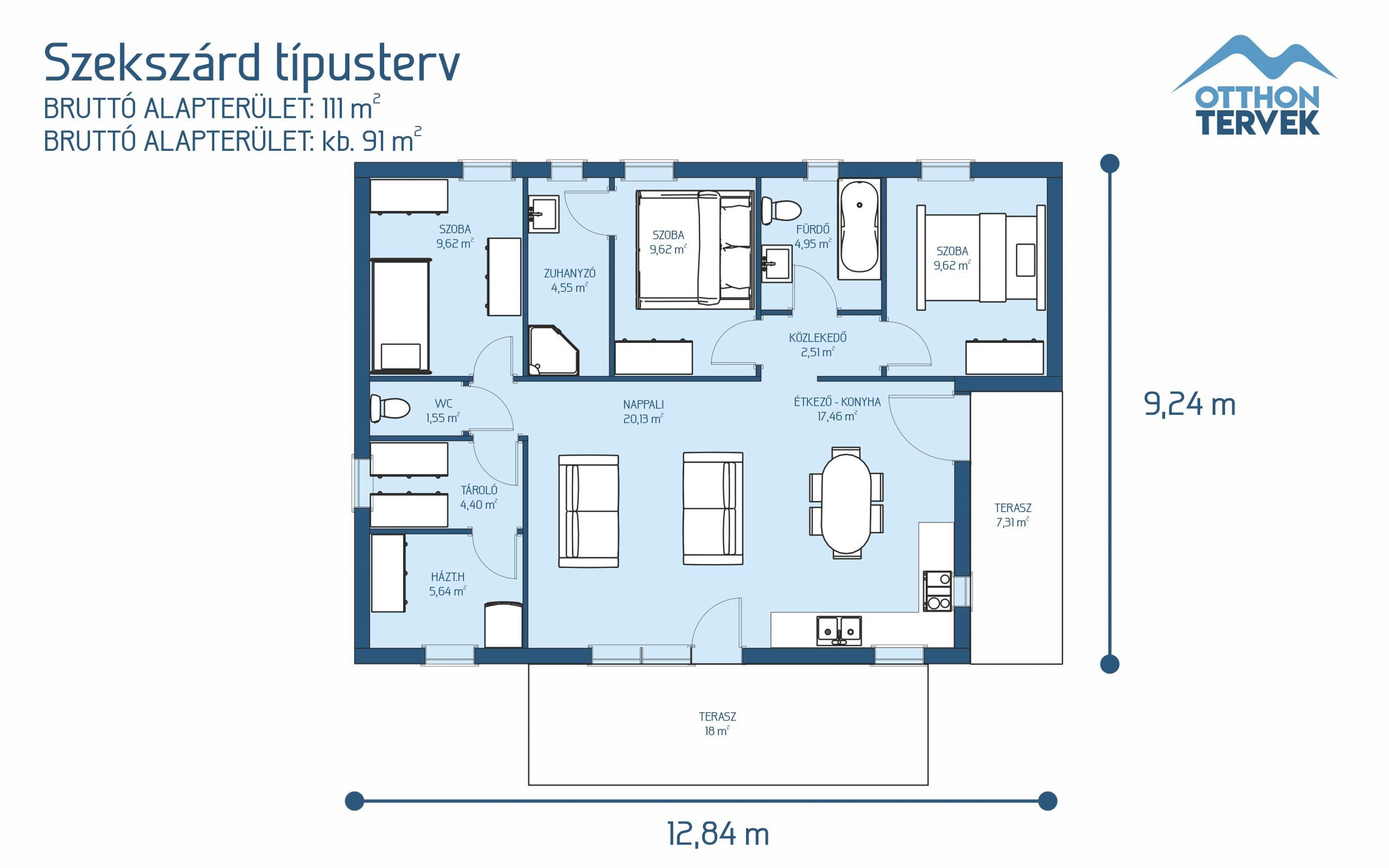 Alaprajz - Szekszárd családi ház típusterv (111 m2)