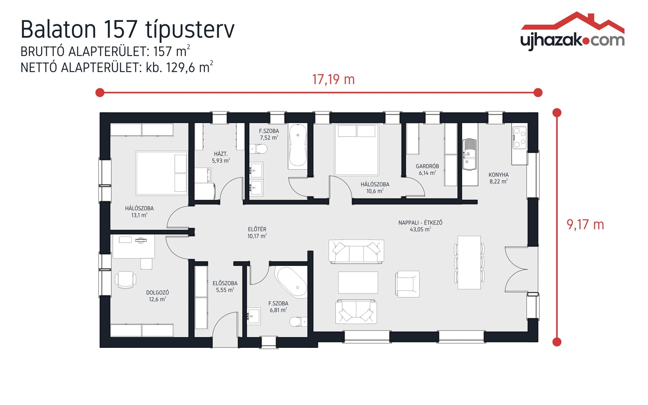 Alaprajz - Balaton 157 m2-es típusterv