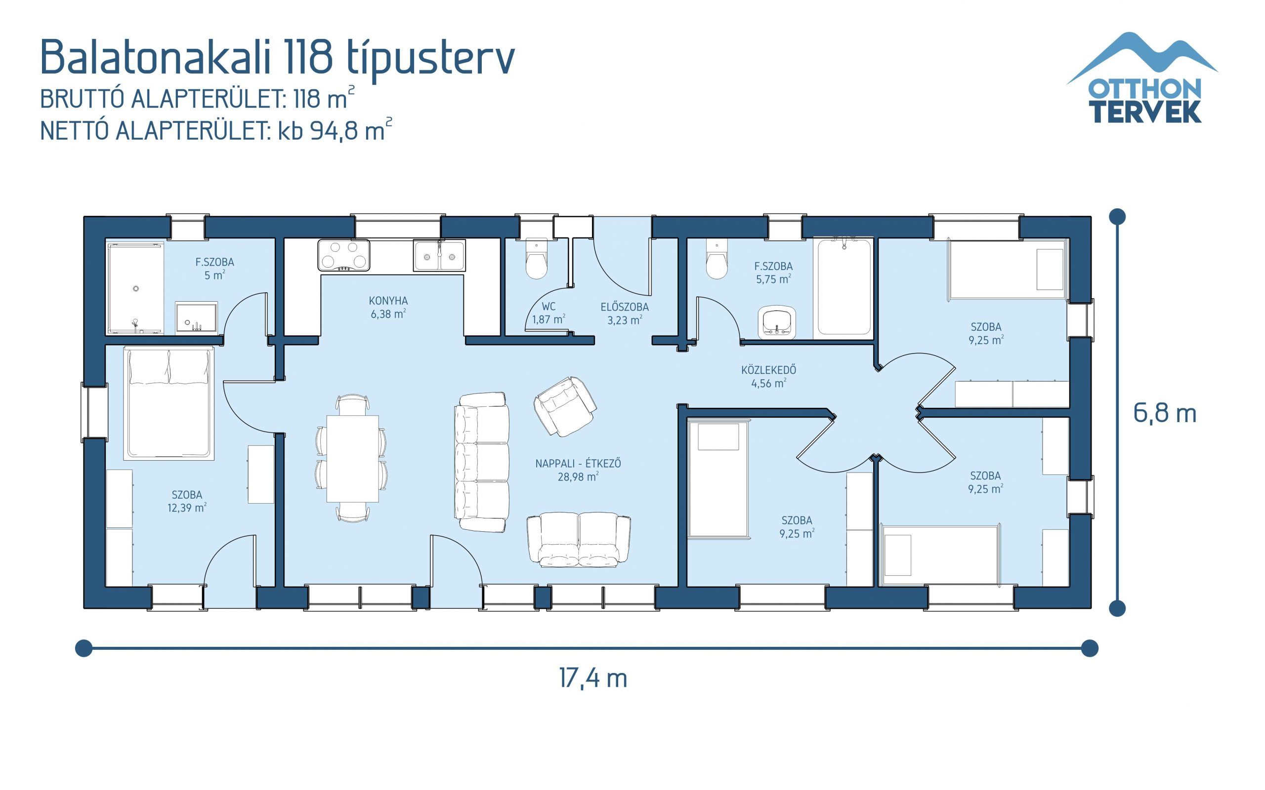 Alaprajz - Balatonakali családi ház típusterv (118 m²-es)