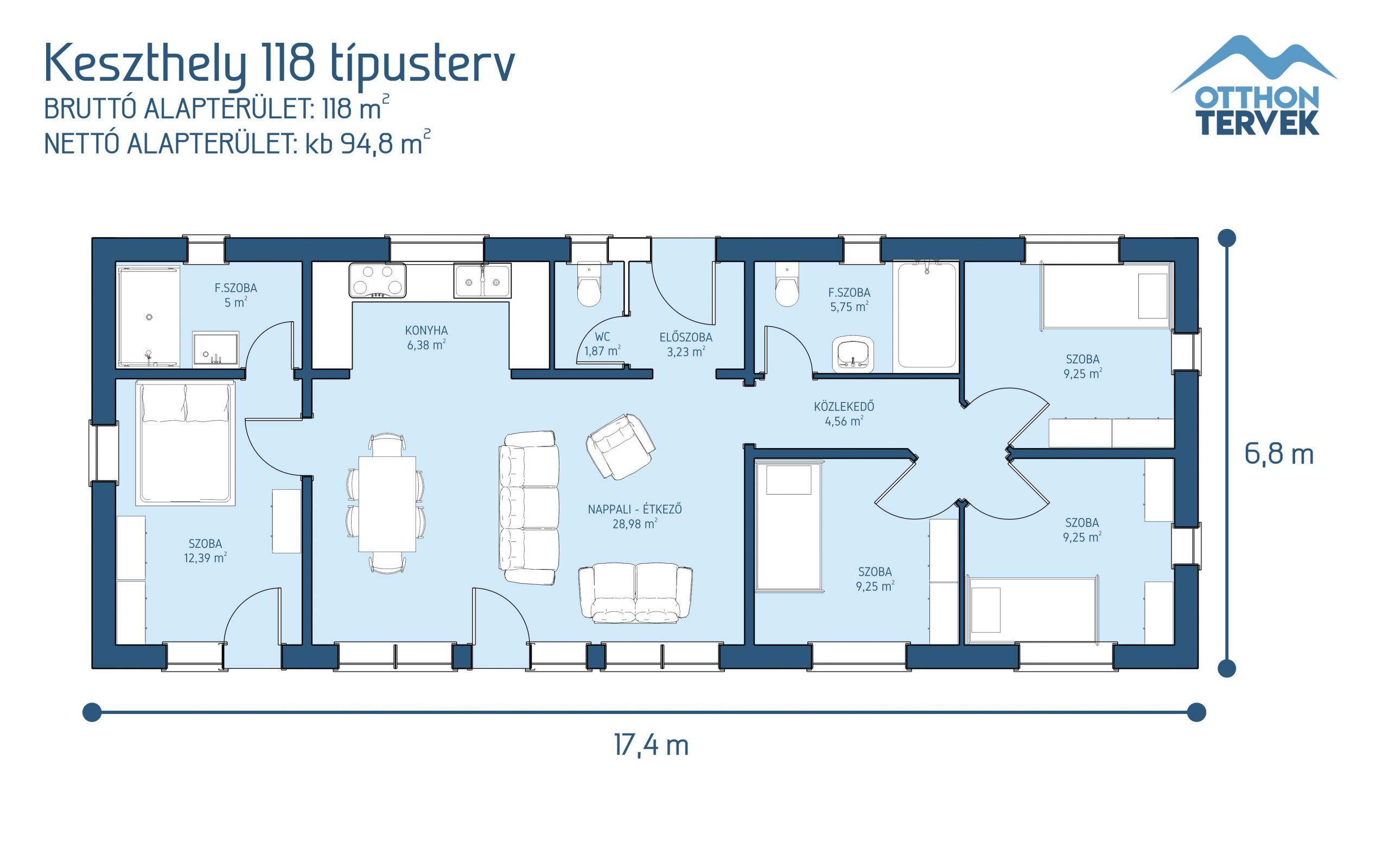 Alaprajz - Keszthely családi ház típusterv (118 m²)