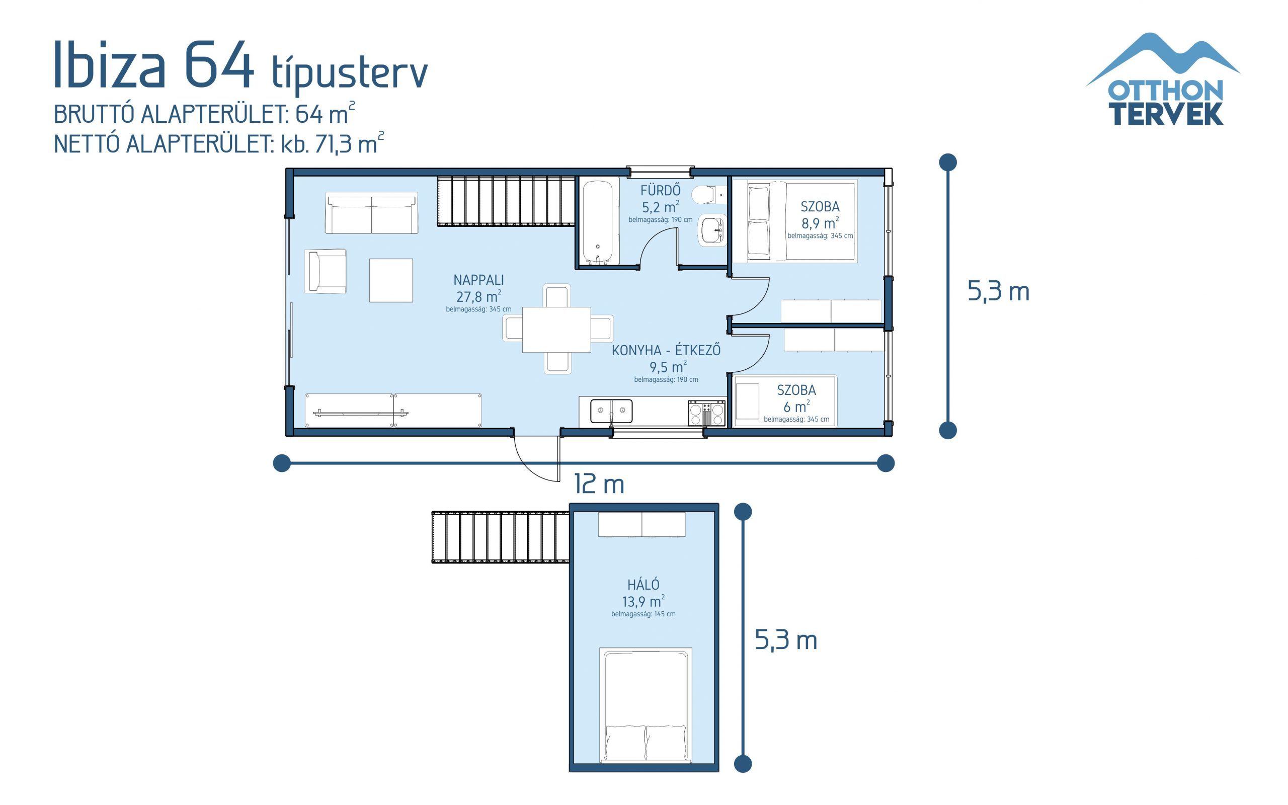 Alaprajz - Ibiza galériás 64 m²-es modulház