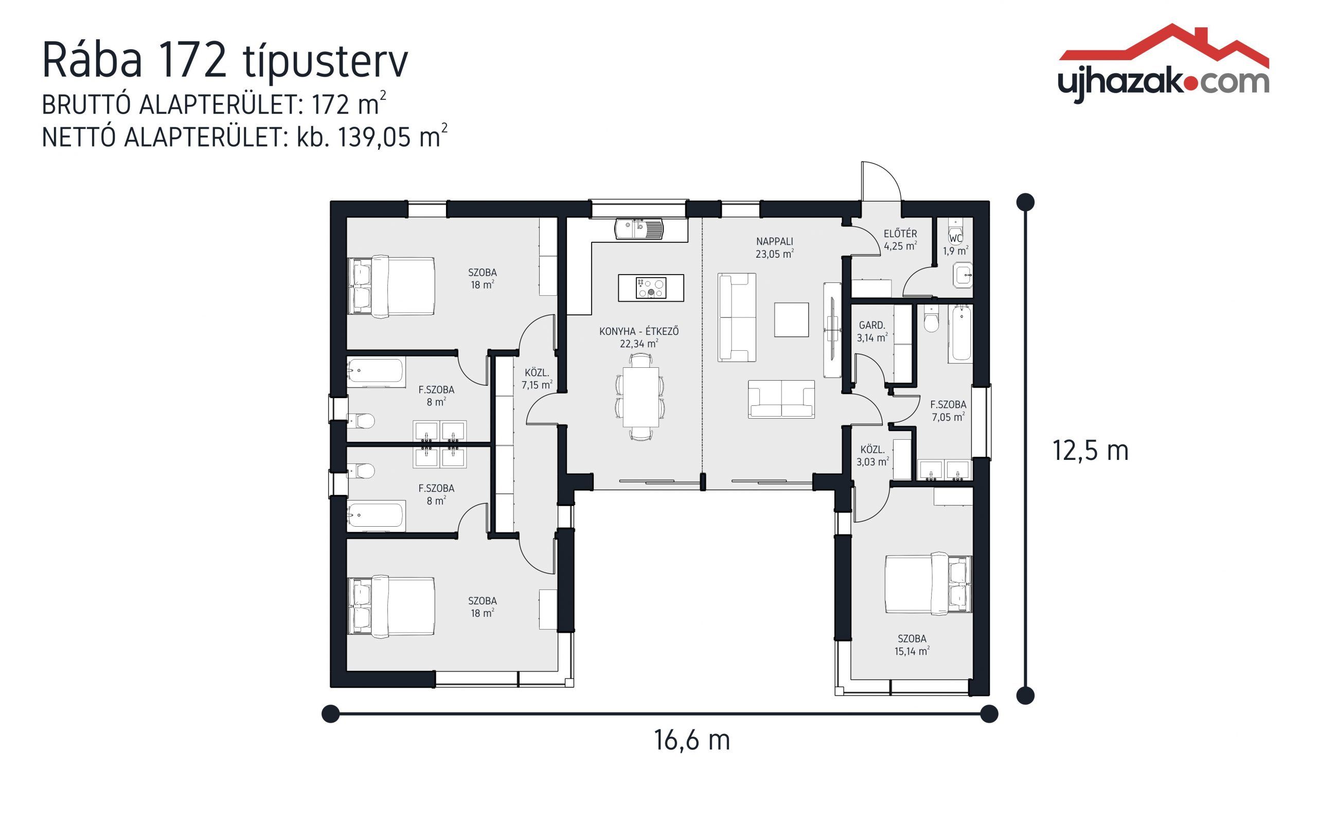 Alaprajz - Rába 172 m²-es családi ház típusterv