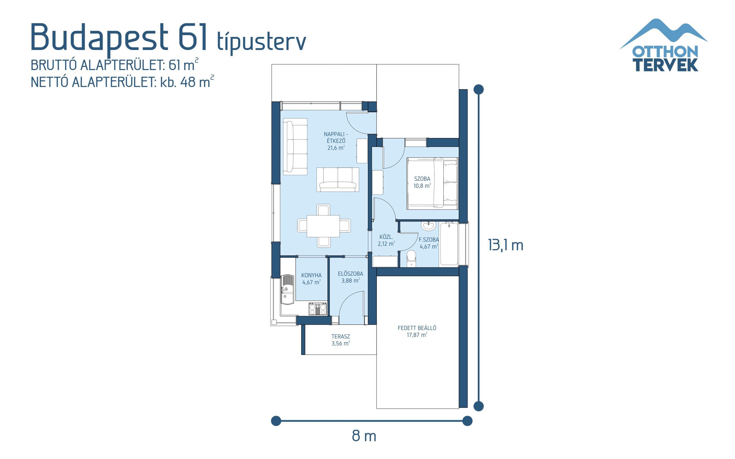 Alaprajz - Budapest mini minimál otthon 61 m²-es családi ház típusterv