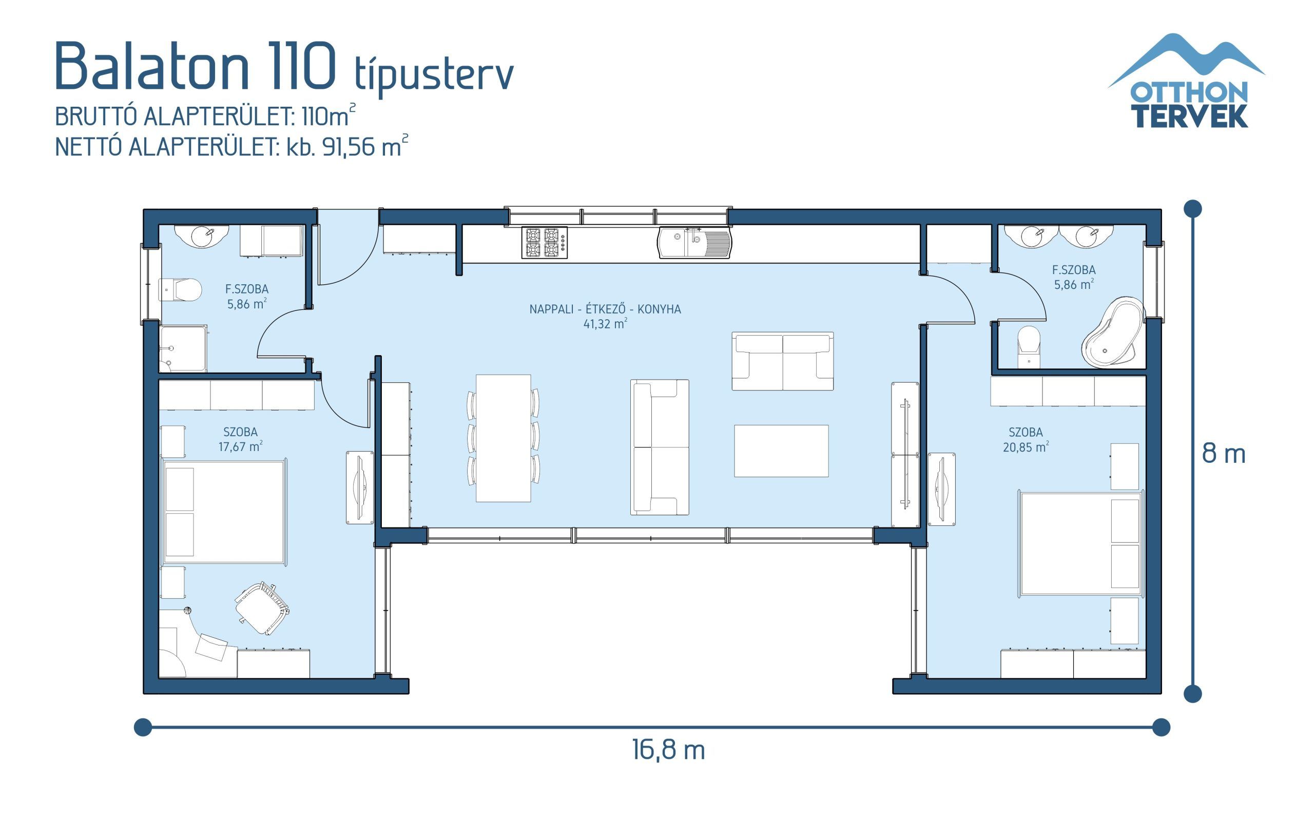Alaprajz - Balaton 110m²-es családi ház típusterv
