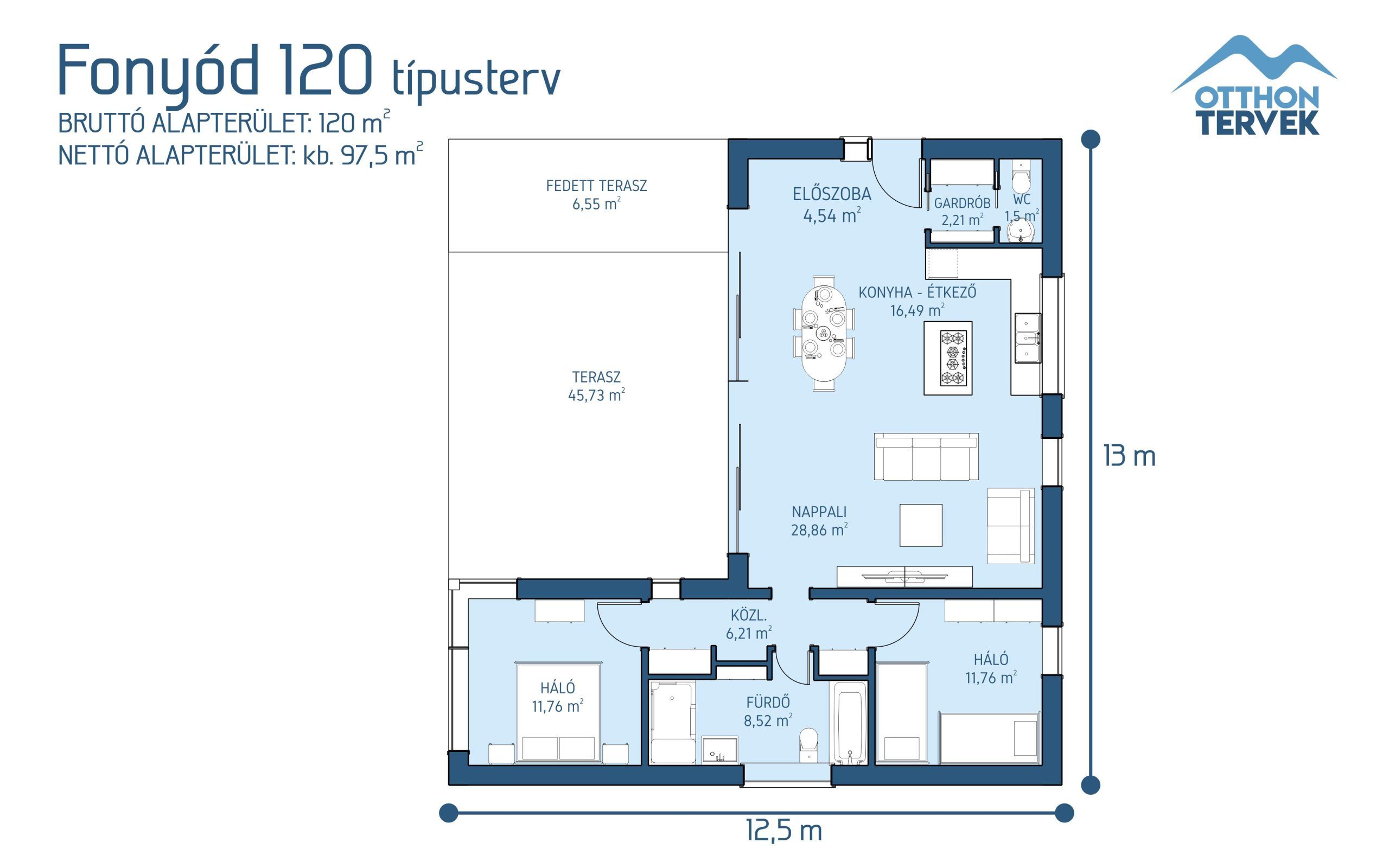 Alaprajz - Fonyód 120 m²-es családi ház típusterv