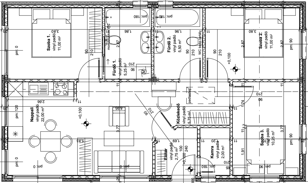 Alaprajz - Pomáz 89 m²-es készház típusterv